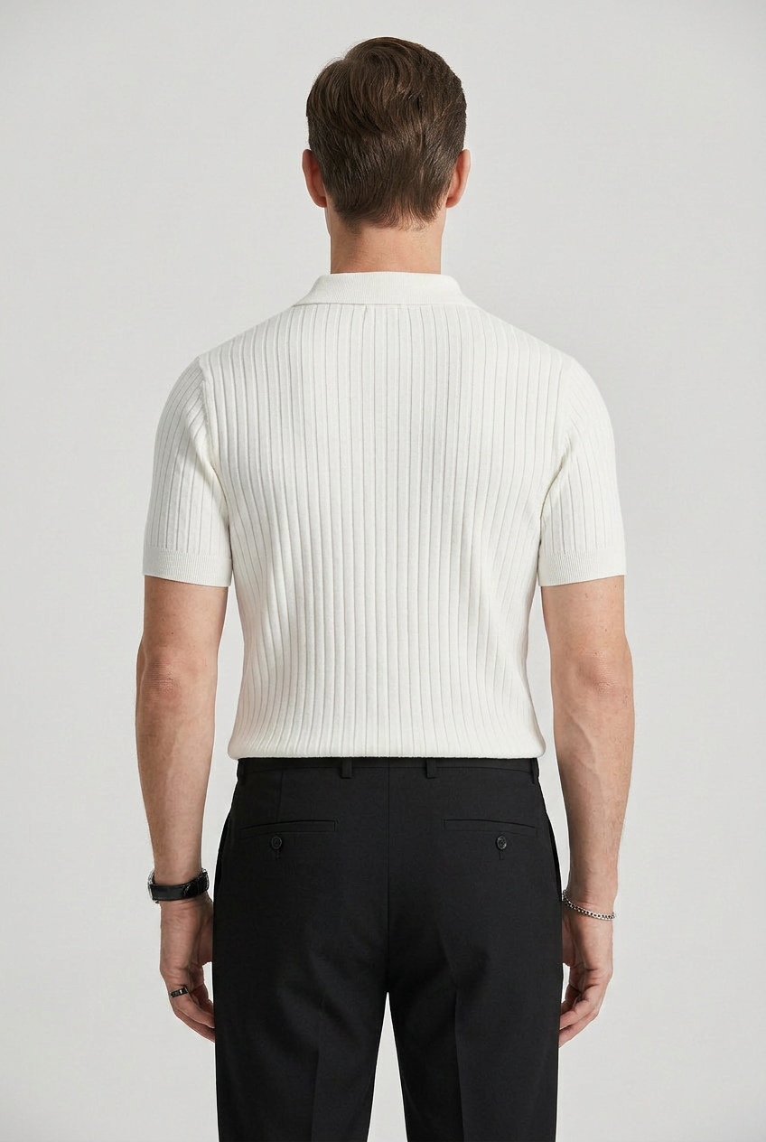 Men Collared Short Sleeve Ribbed Polo Shirt | Slim Fit - 2