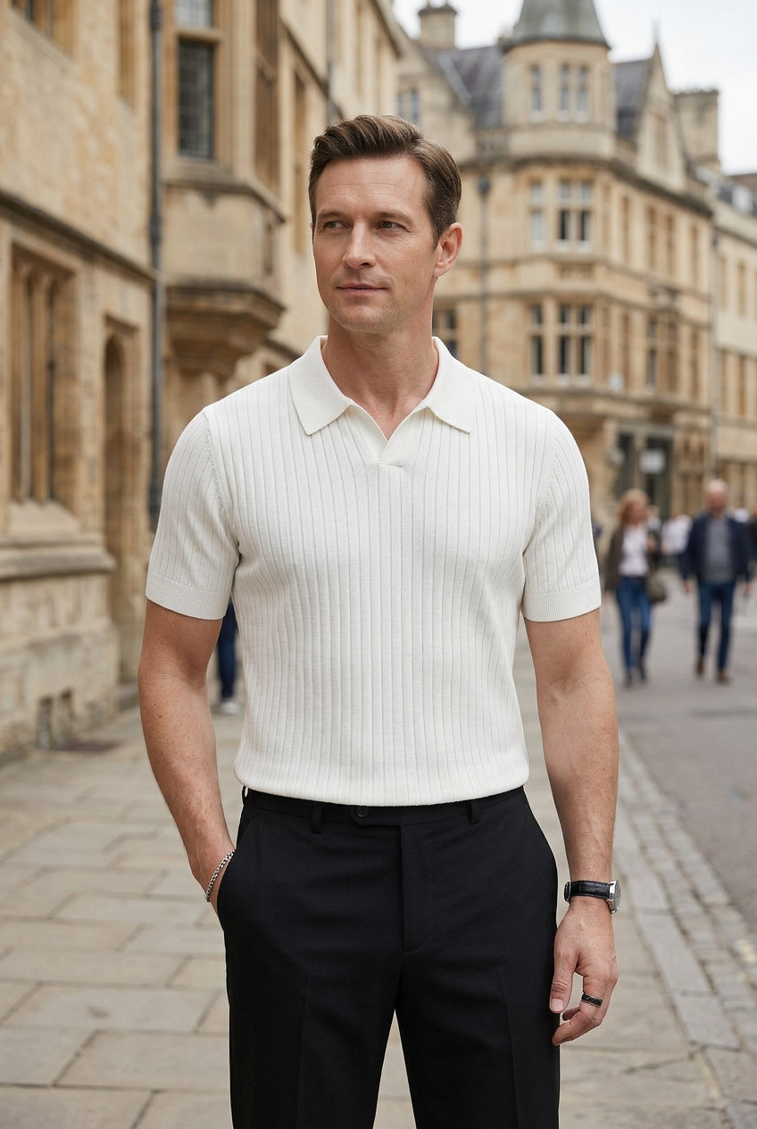 Men Collared Short Sleeve Ribbed Polo Shirt | Slim Fit - 4