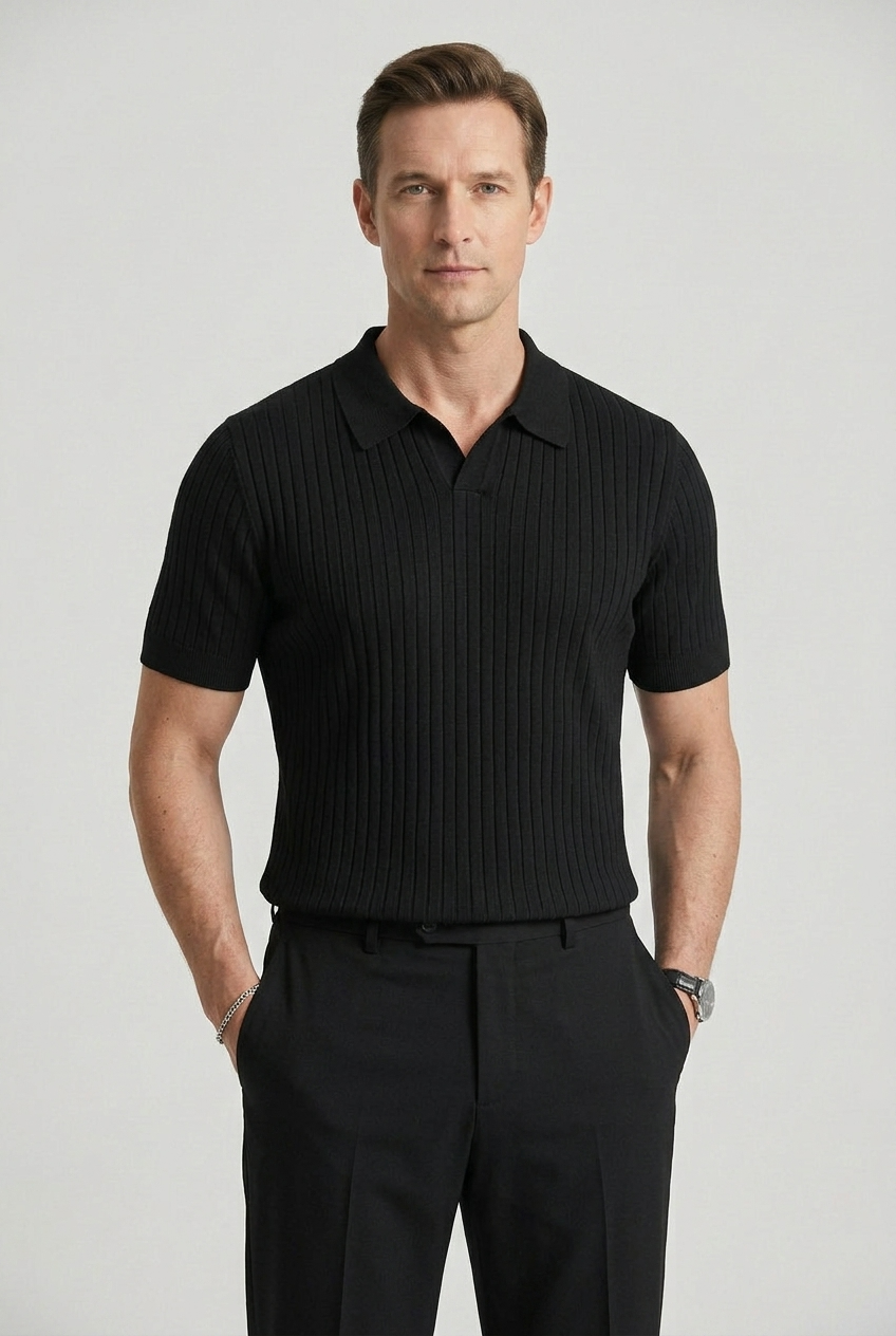 Men Collared Short Sleeve Ribbed Polo Shirt | Slim Fit - 5