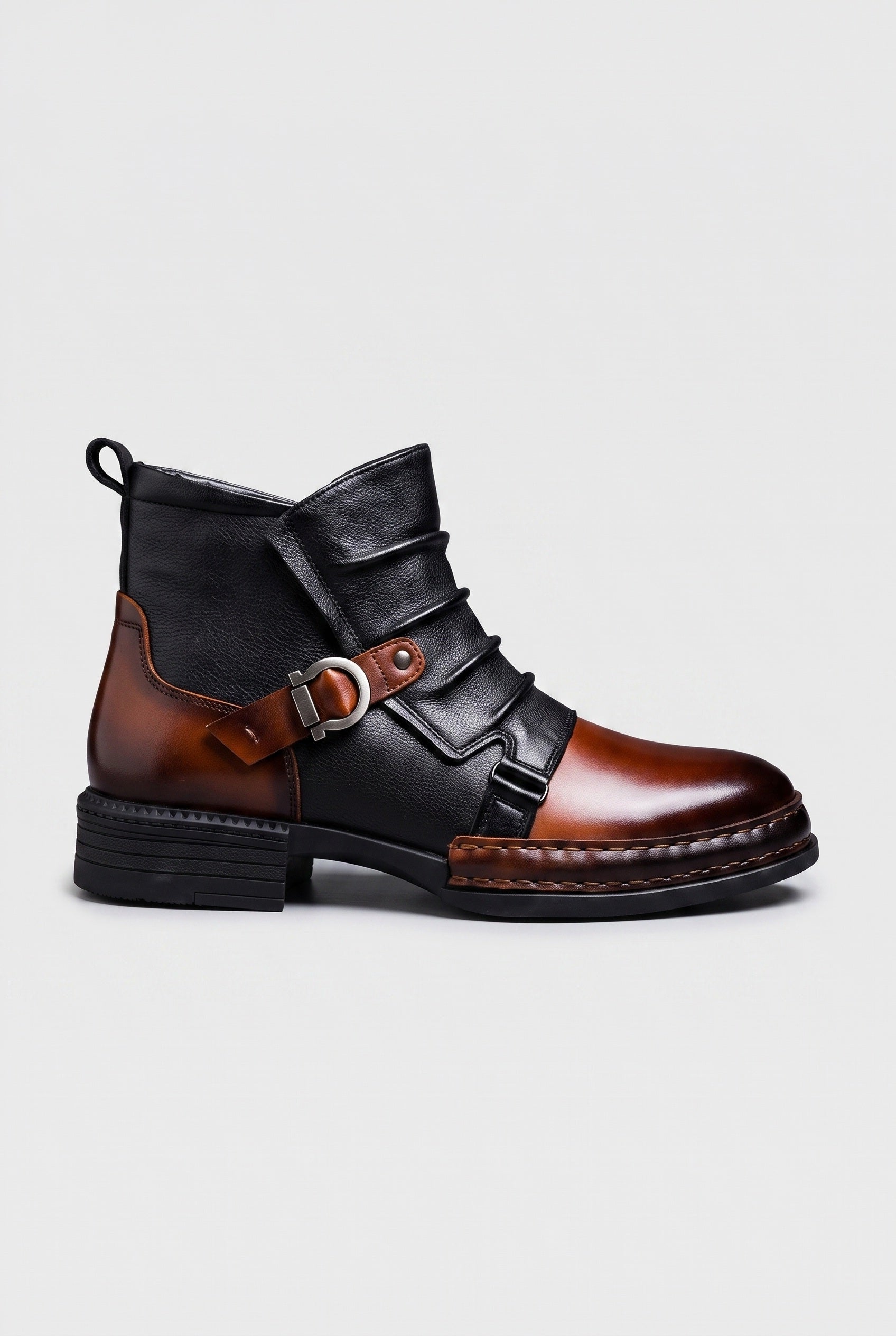 Men's Ankle Boots | Buckle Leather-Look - Cognac Brown