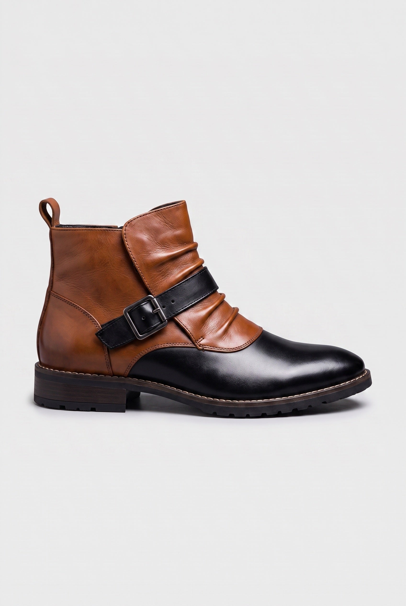 Men's Ankle Boots | Buckle Leather-Look - Oak Brown