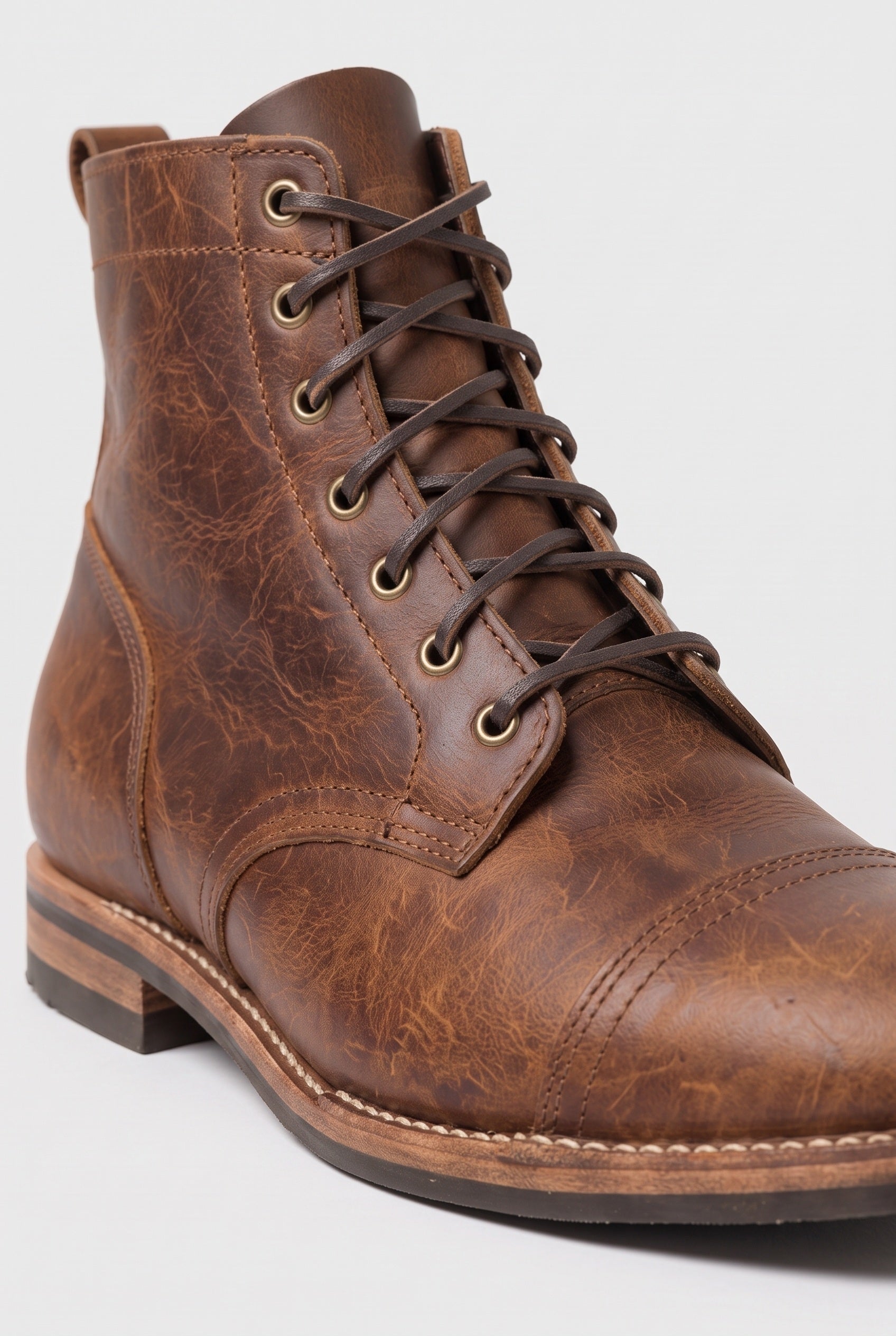Men's Boots | Brown Lace-Up Cap Toe - 3