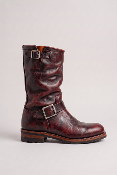 Men's Boots | Buckle Biker Leather-Look - Burgundy Red