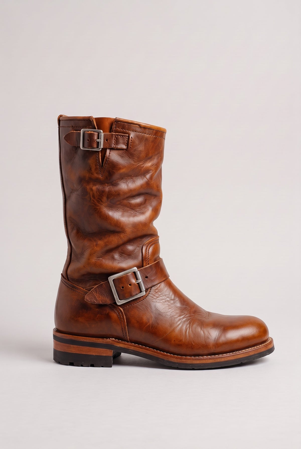 Men's Boots | Buckle Biker Leather-Look - Cognac Brown