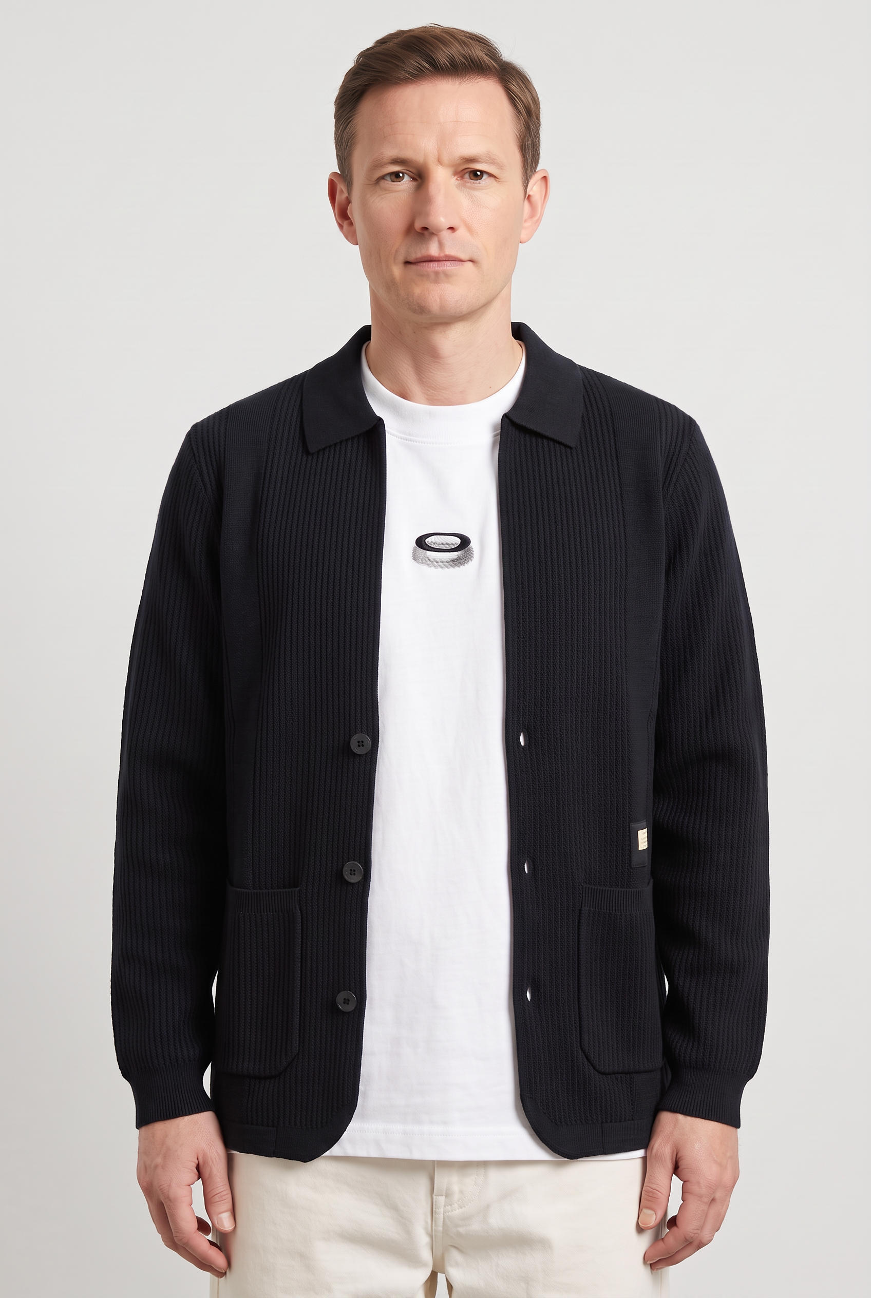 Men's Cardigan | Button Overshirt with Patch Pockets - 1