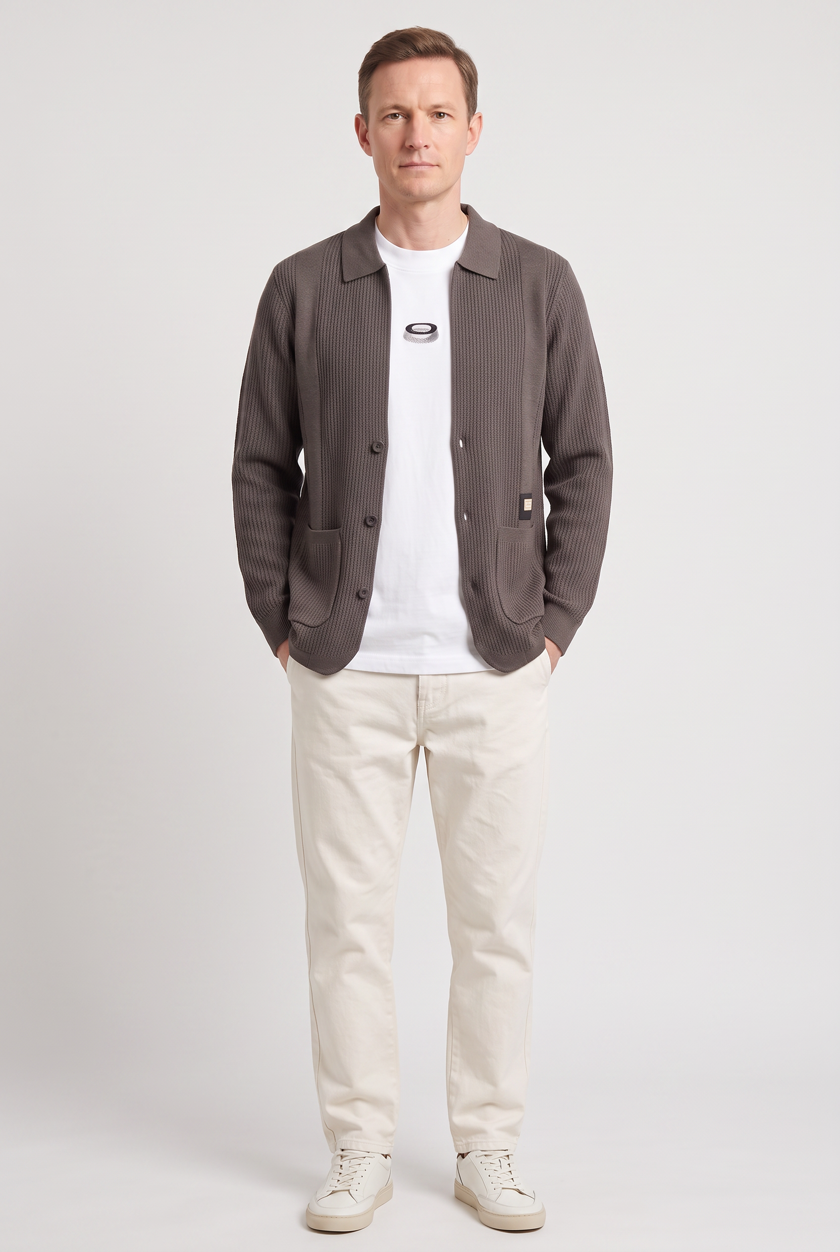Men's Cardigan | Button Overshirt with Patch Pockets - 6