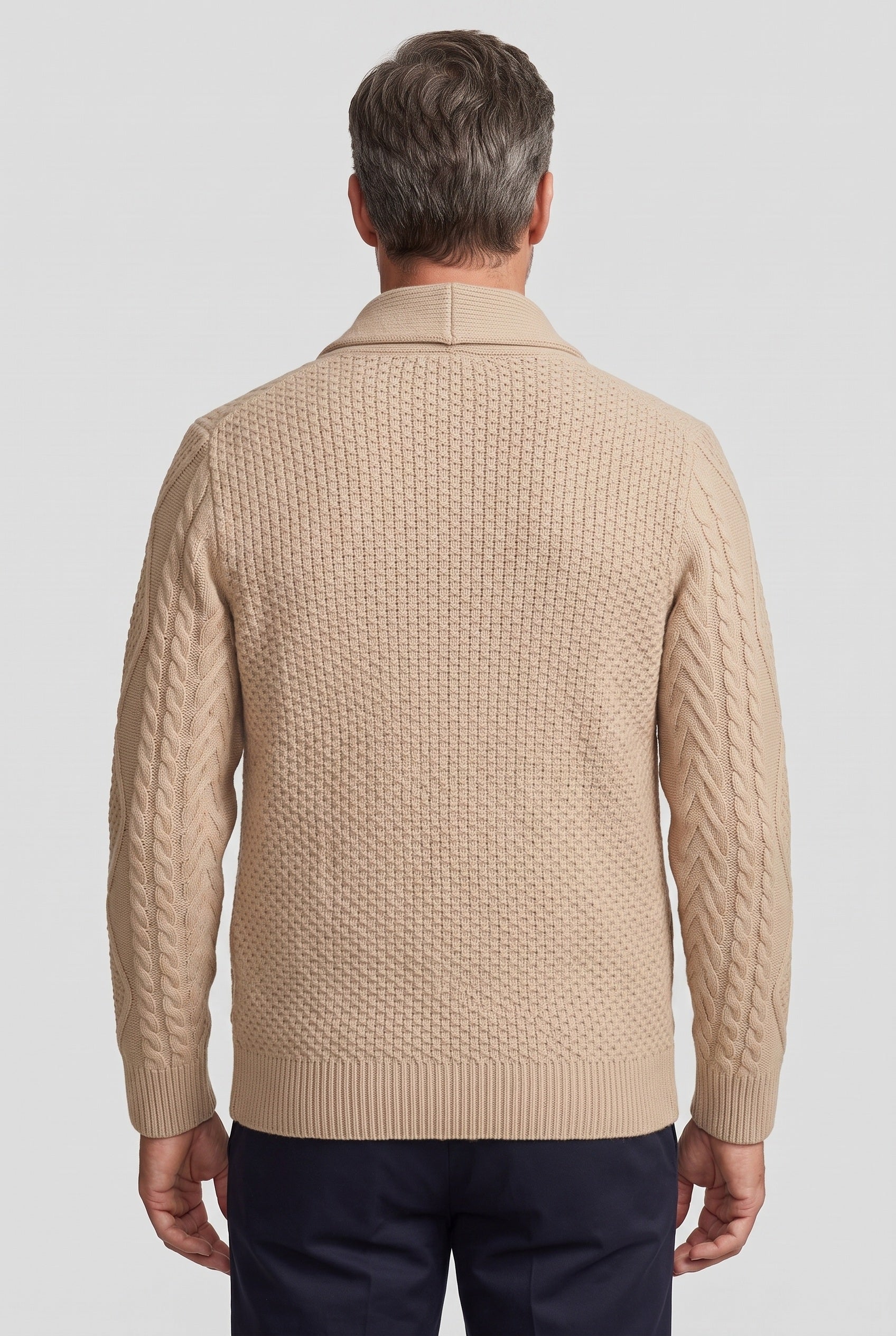 Men's Cardigan | Cable Knit Button Front - Beige back