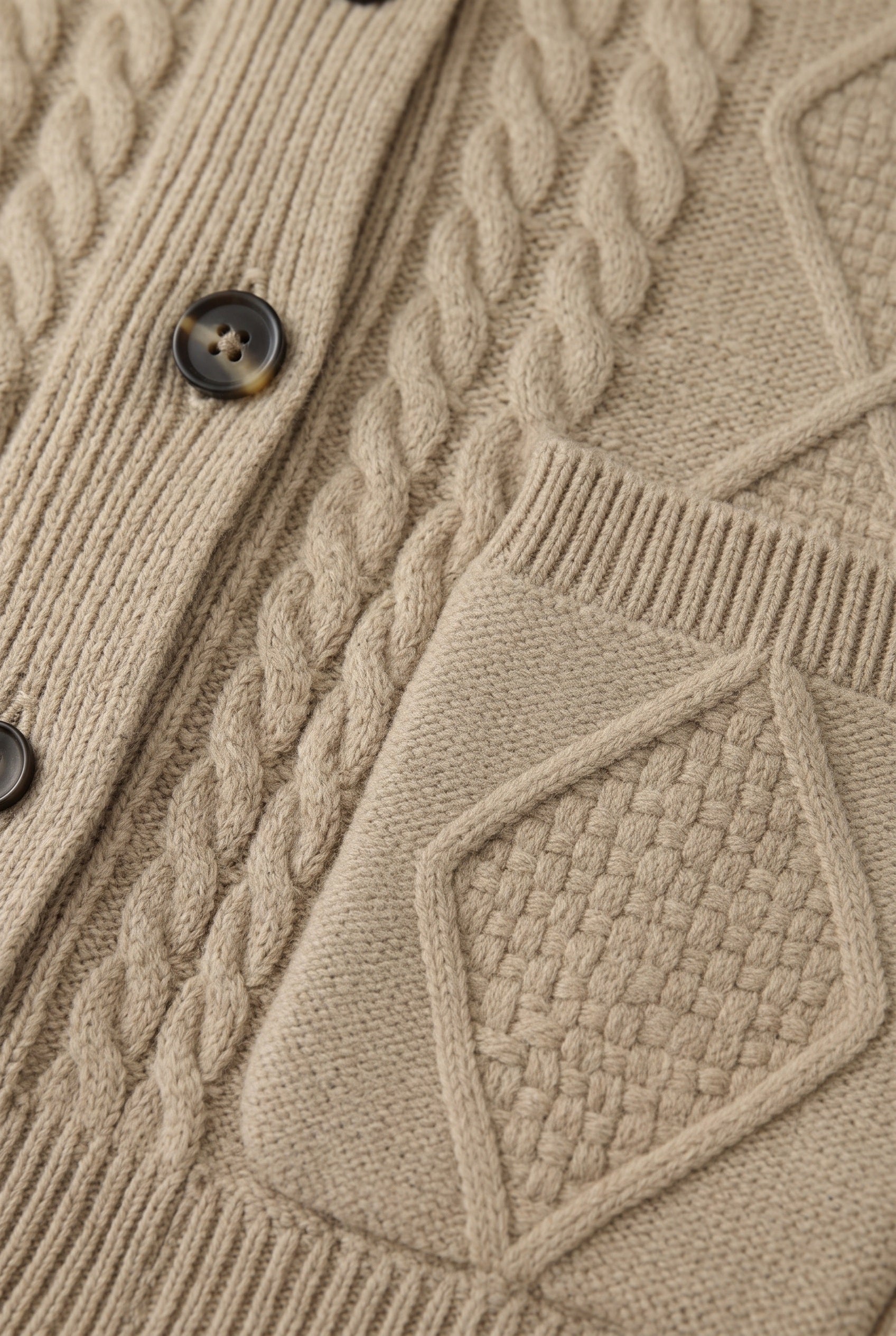 Men's Cardigan | Cable Knit Button Front - Beige detail