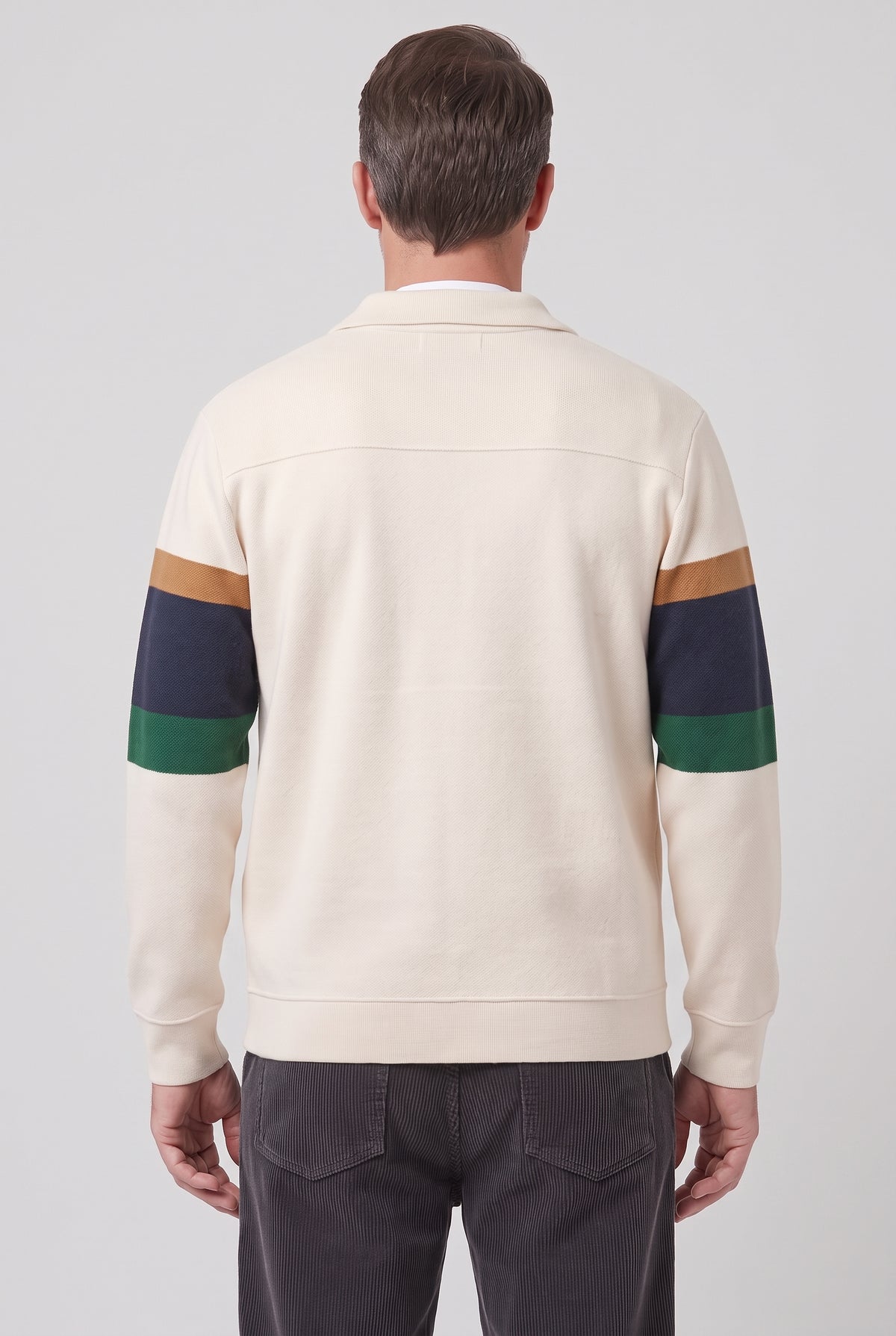 Men's Cardigan | Collared Colour Block - Beige back