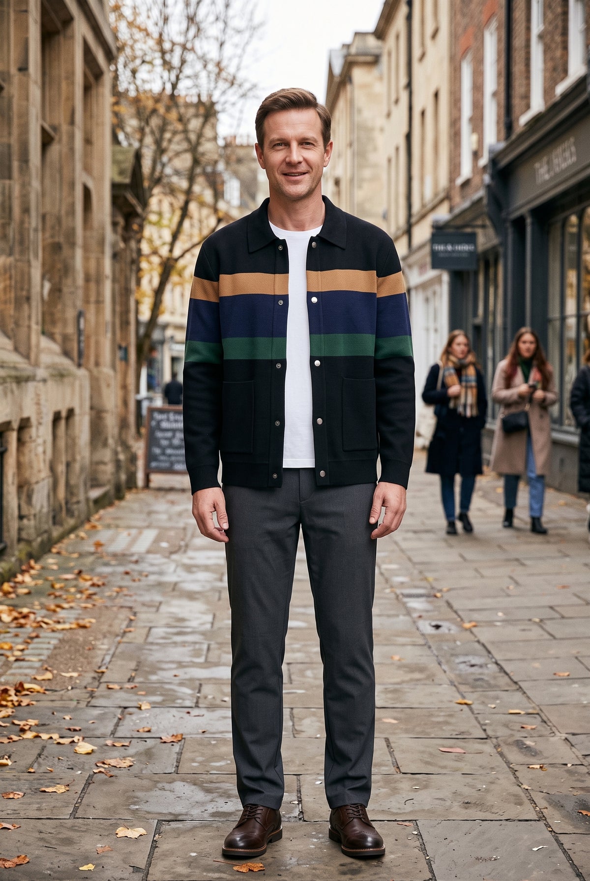 Men's Cardigan | Collared Colour Block - Black lifestyle