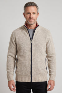 Men's Cardigan | Fleece-Lined Zip Front - Beige