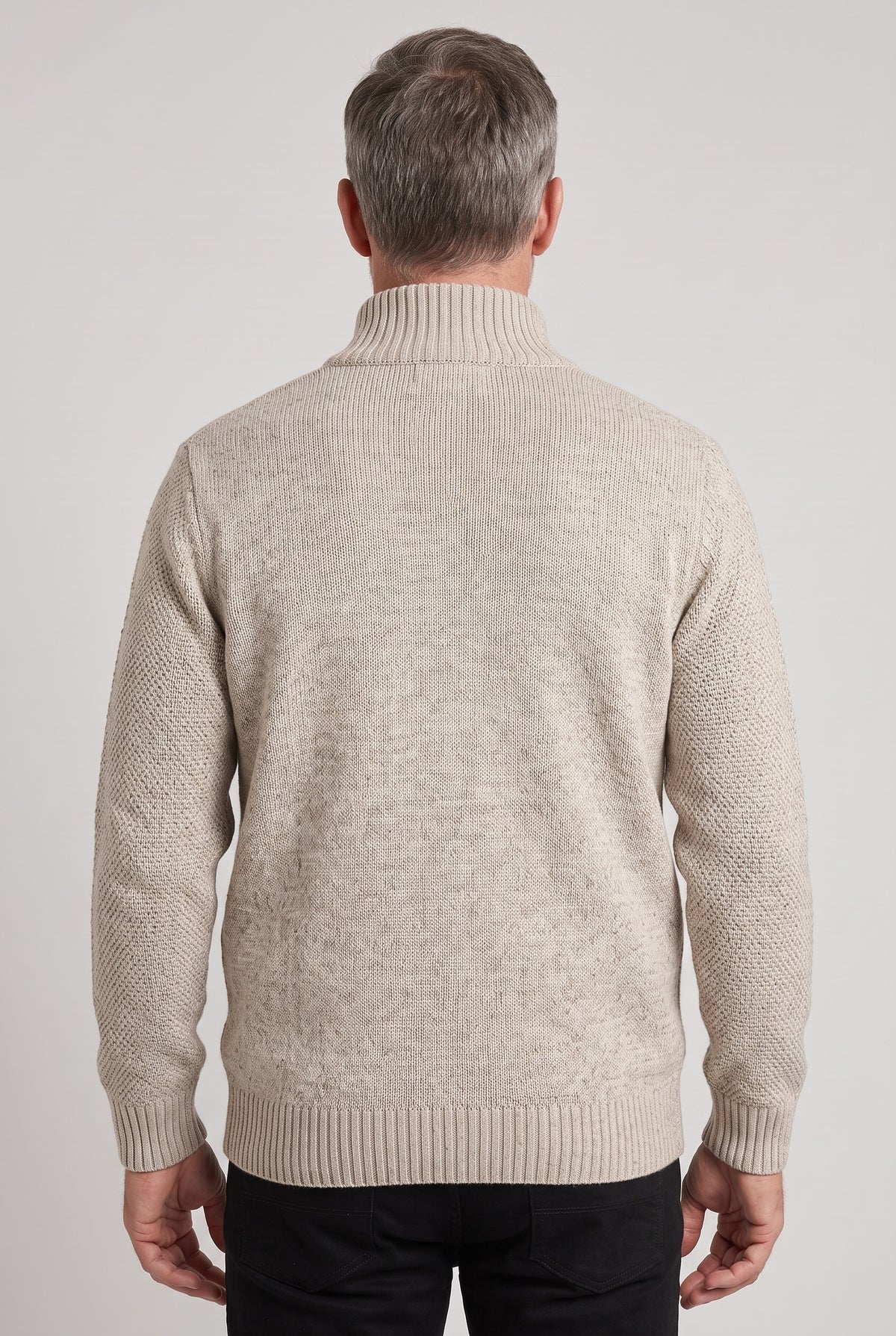 Men's Cardigan | Fleece-Lined Zip Front - Beige back