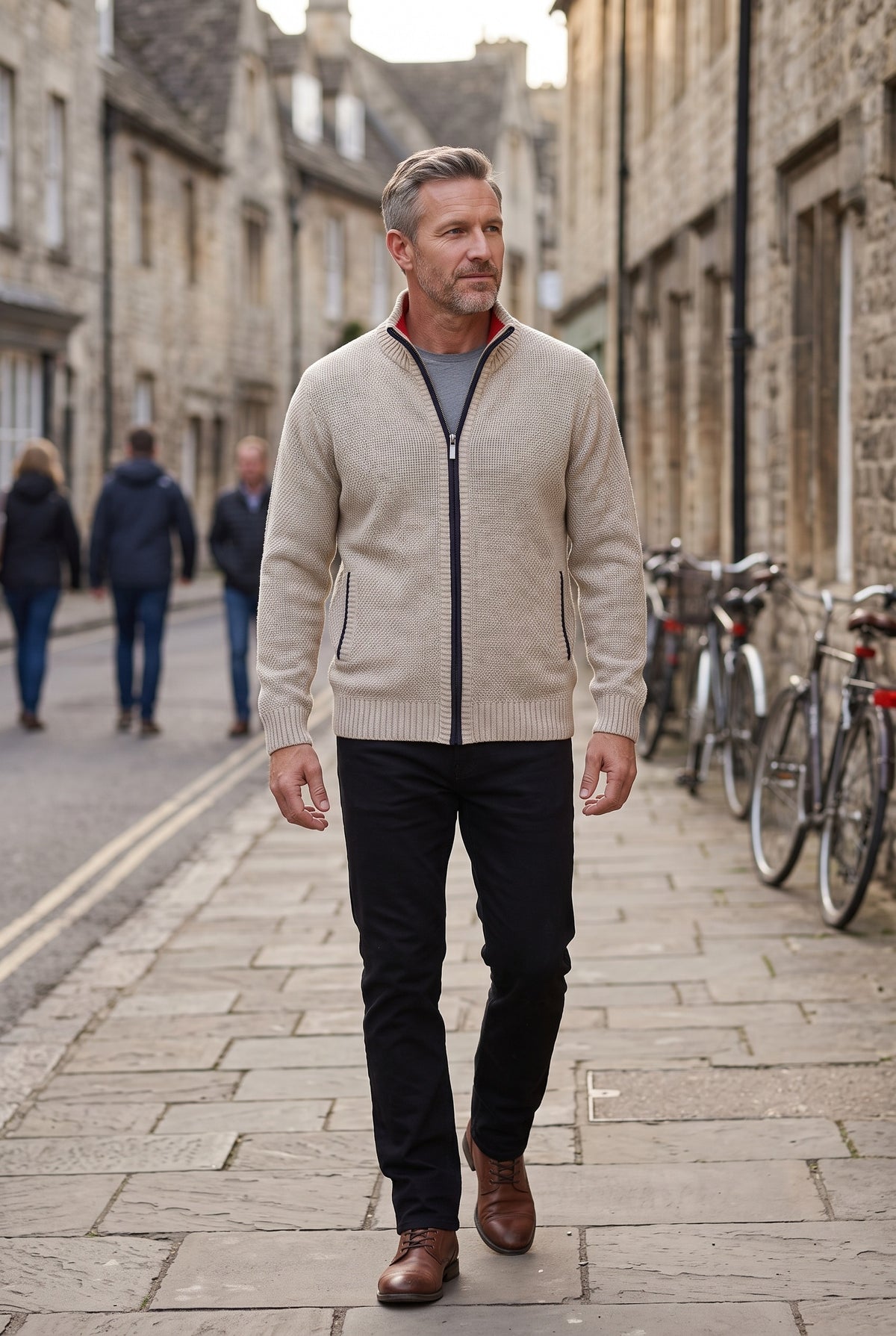 Men's Cardigan | Fleece-Lined Zip Front - Beige lifestyle
