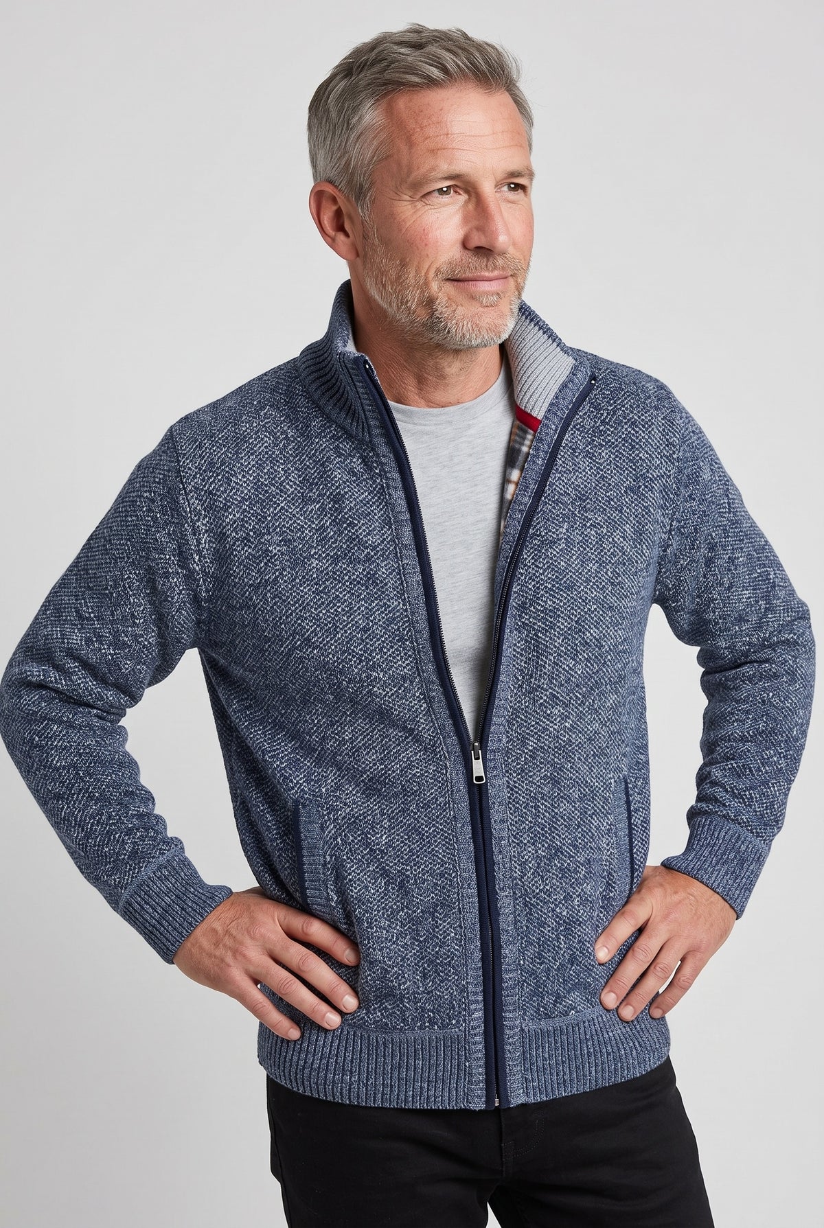 Men's Cardigan | Fleece-Lined Zip Front - Blue