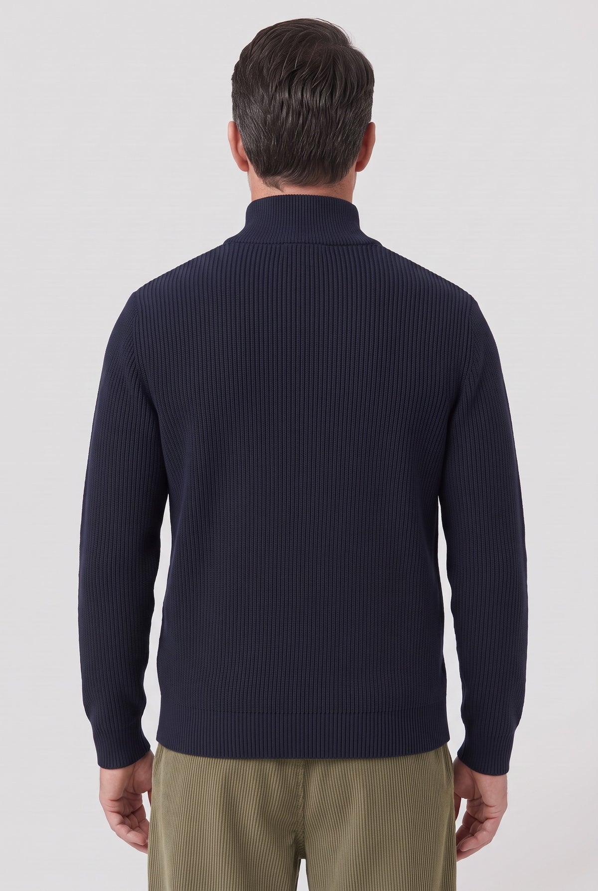 Men's Cardigan | Ribbed Zip Stand Collar - Back