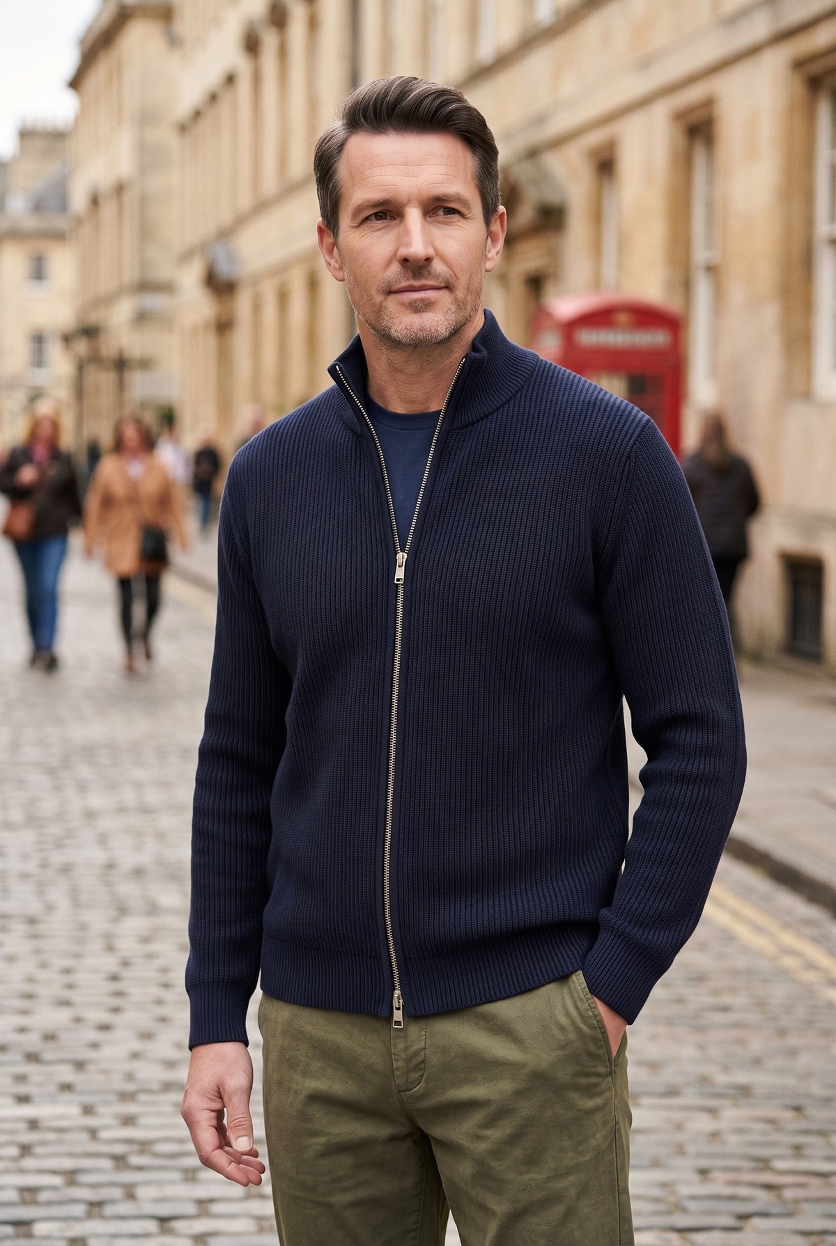 Men's Cardigan | Ribbed Zip Stand Collar - Lifestyle