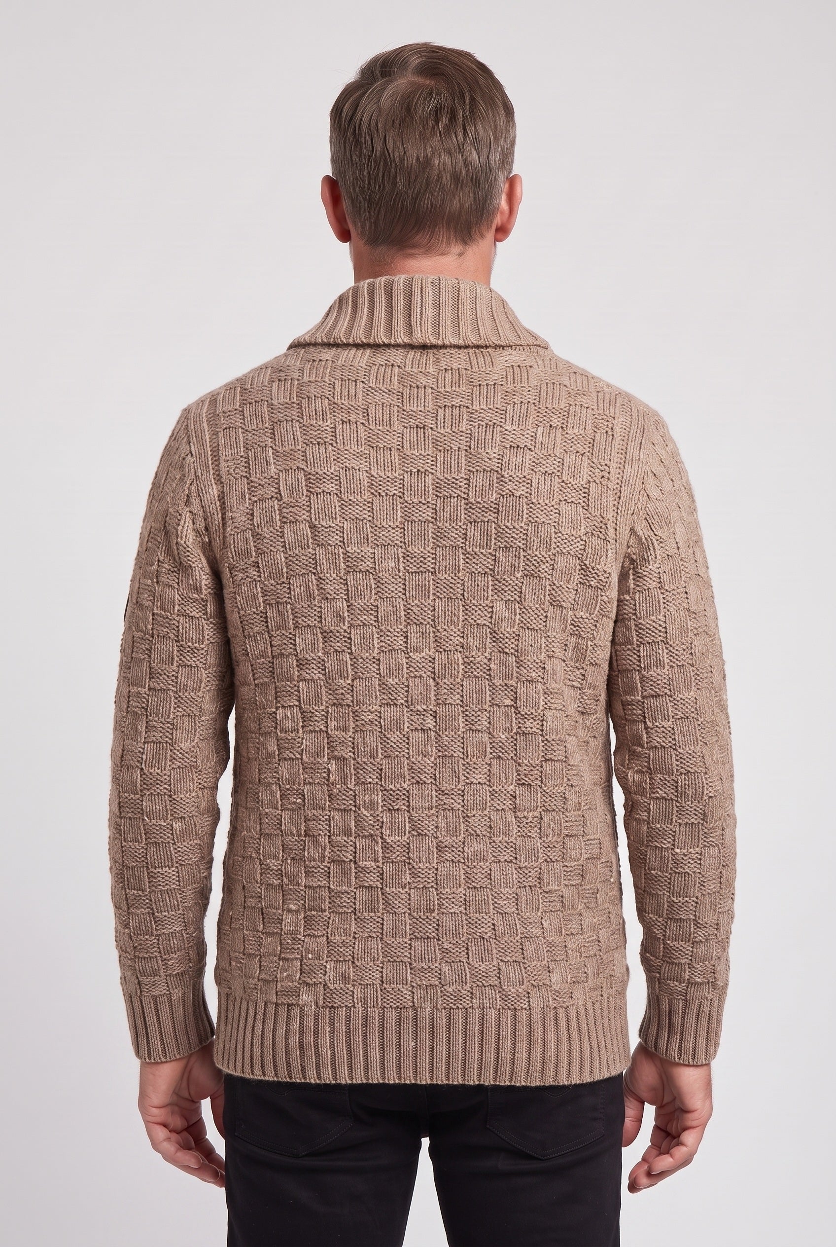 Men's Cardigan | Shawl Collar Cable Knit - Brown back
