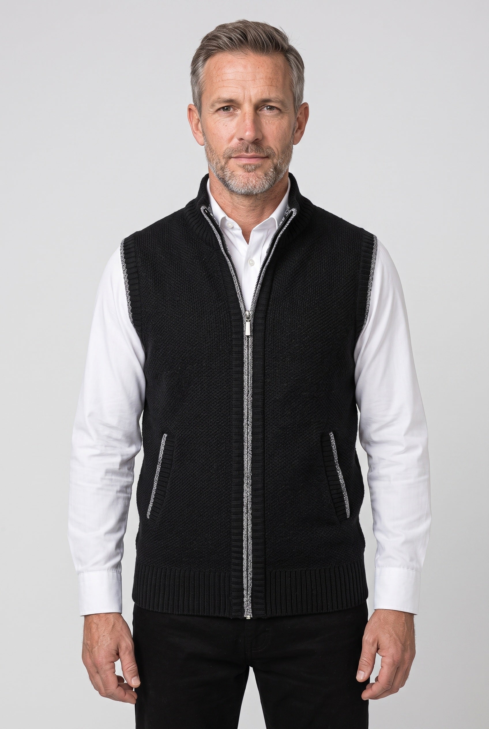 Men's Cardigan | Sleeveless Zip-Up Stand Collar - 1