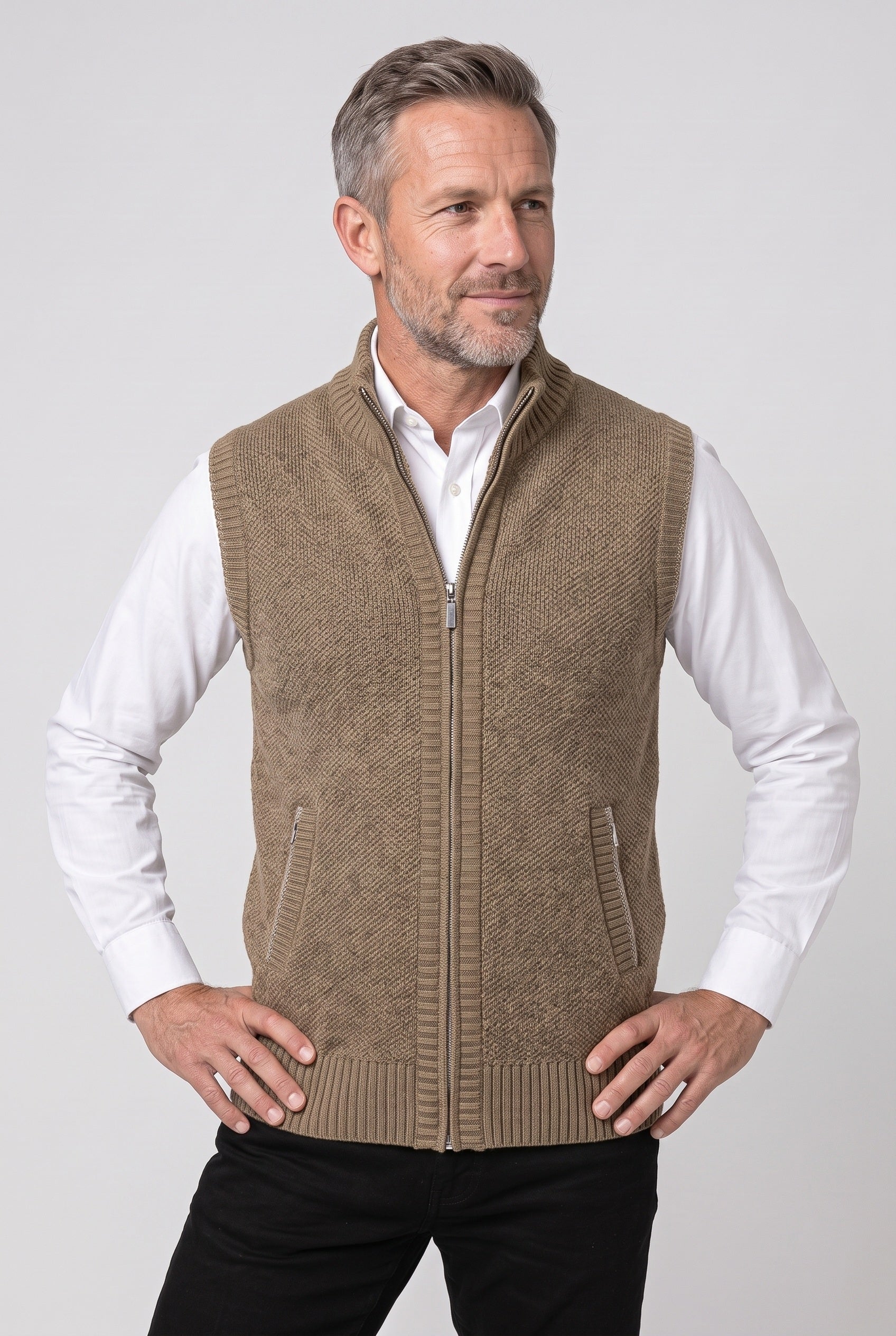 Men's Cardigan | Sleeveless Zip-Up Stand Collar - 5