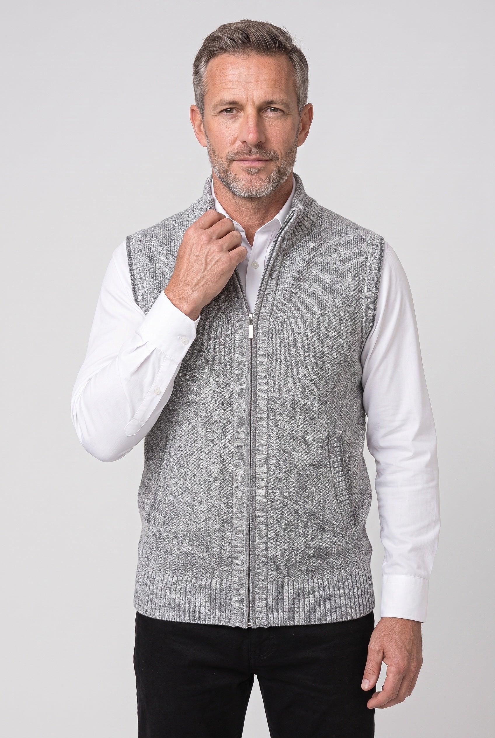 Men's Cardigan | Sleeveless Zip-Up Stand Collar - 7