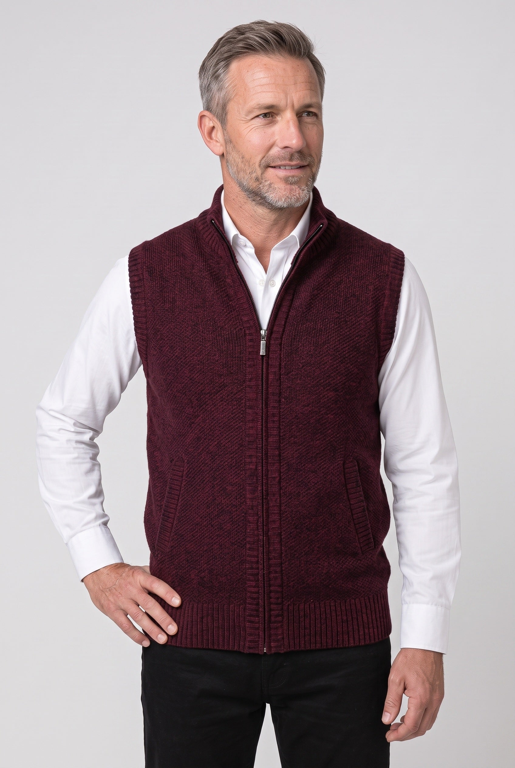 Men's Cardigan | Sleeveless Zip-Up Stand Collar - 8