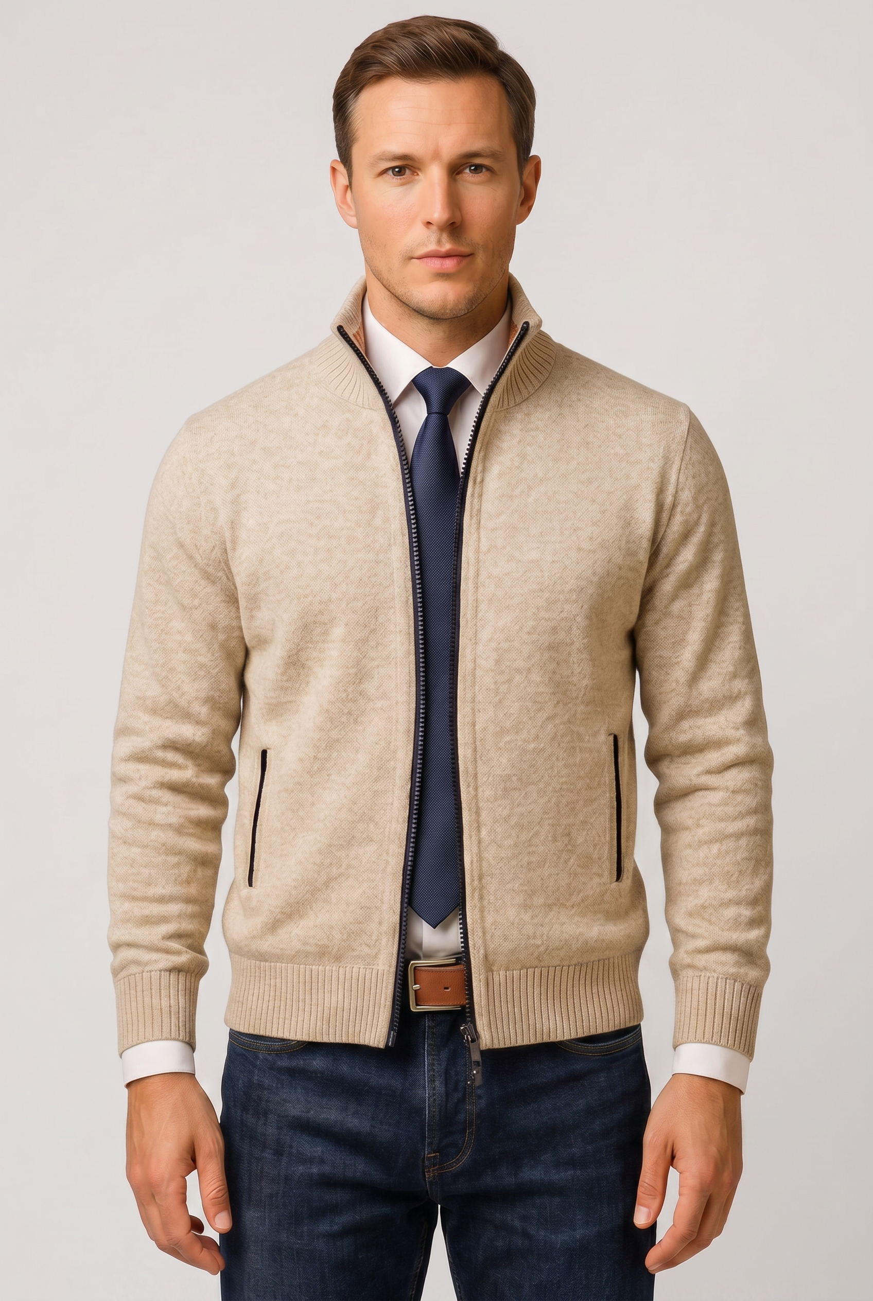 Men's Cardigan | Zip Up Knitted Classic-1