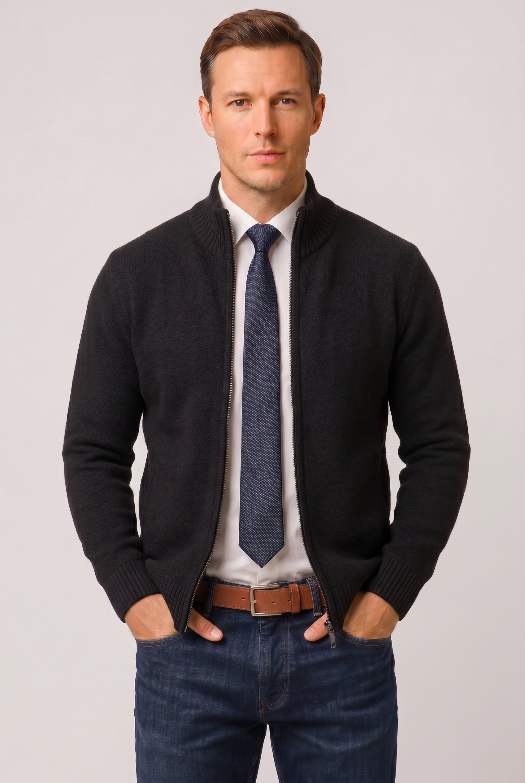 Men's Cardigan | Zip Up Knitted Classic-6