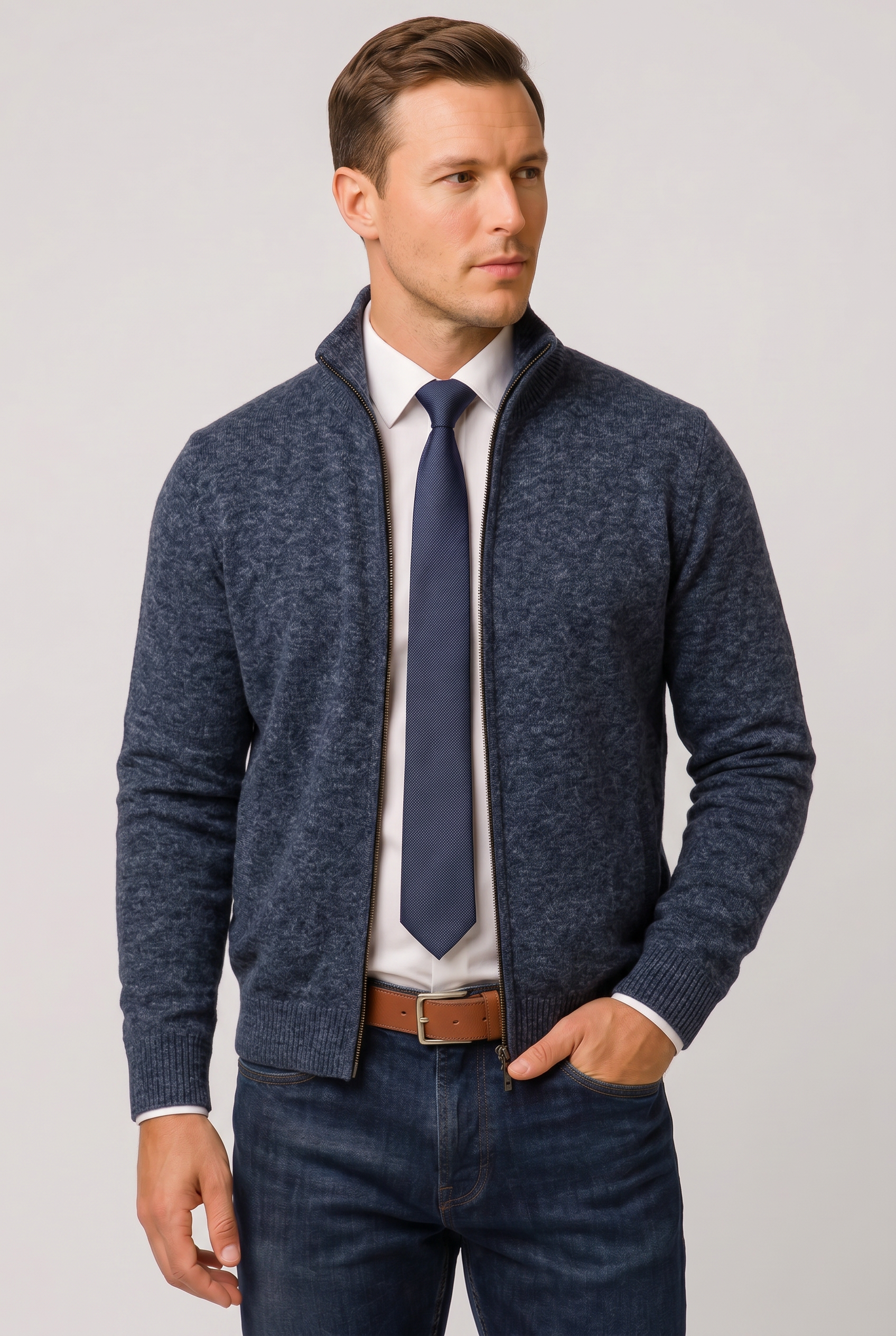 Men's Cardigan | Zip Up Knitted Classic-8