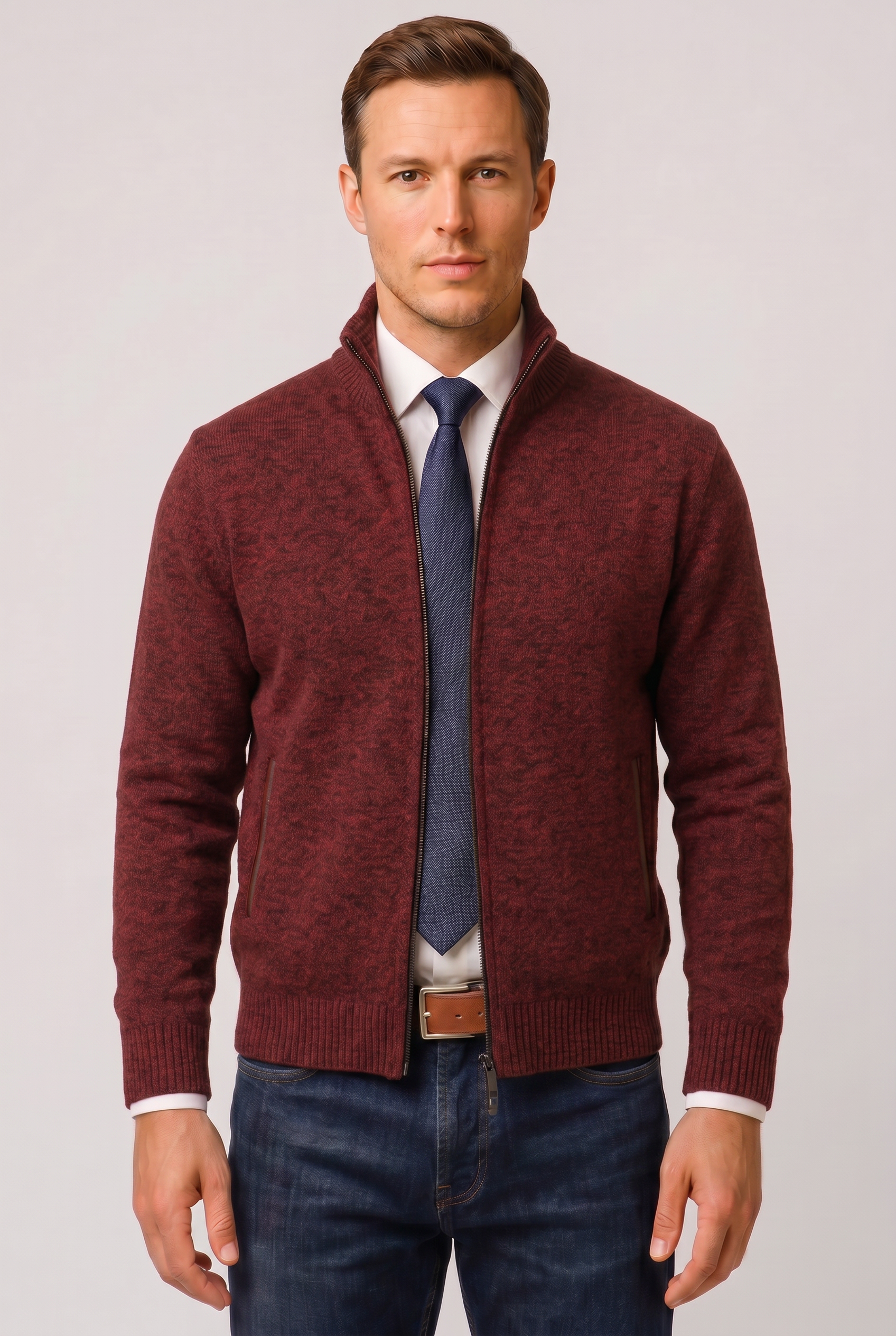 Men's Cardigan | Zip Up Knitted Classic-9
