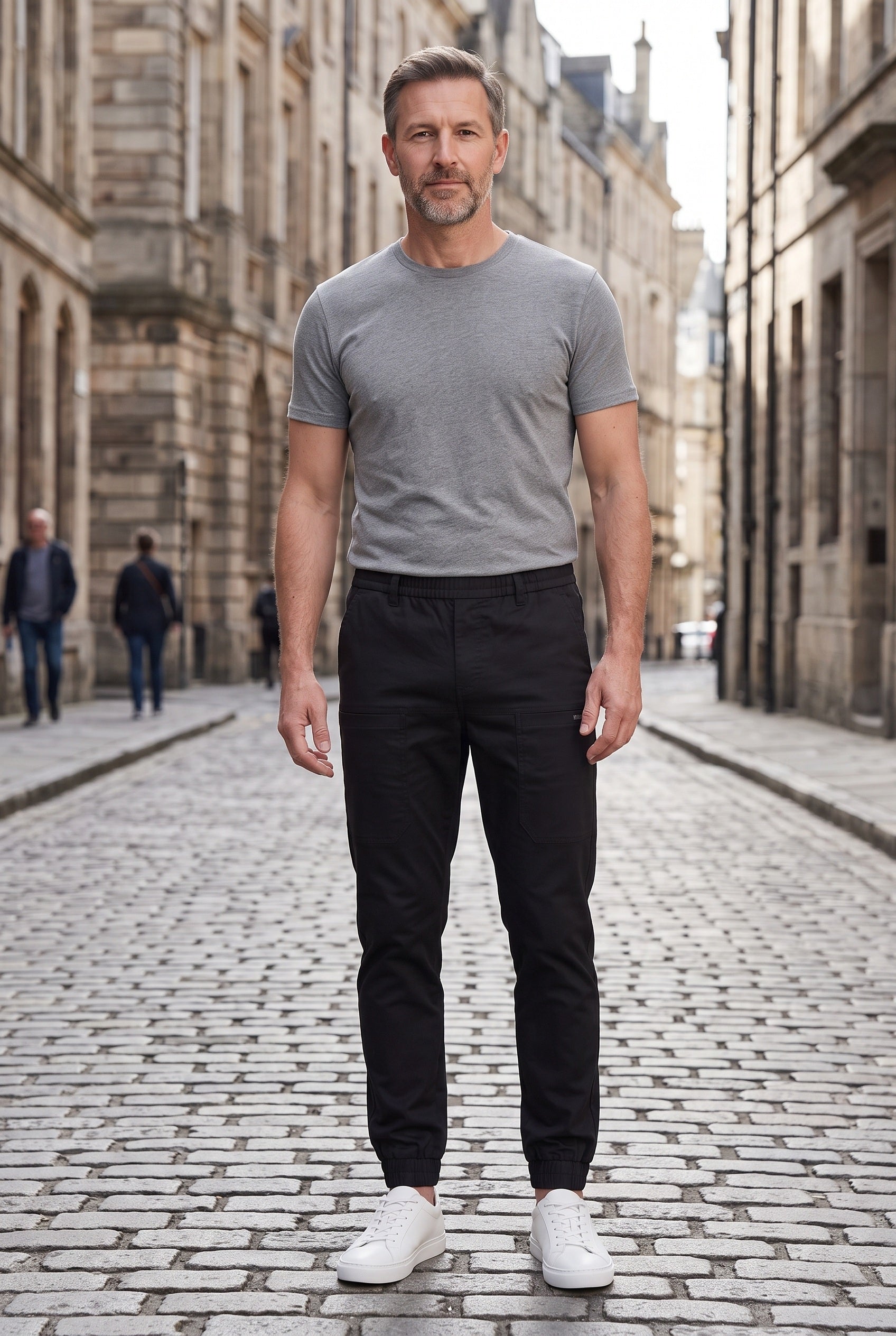 Men's Cargo Trousers | Tapered Stretch Fit - Black lifestyle
