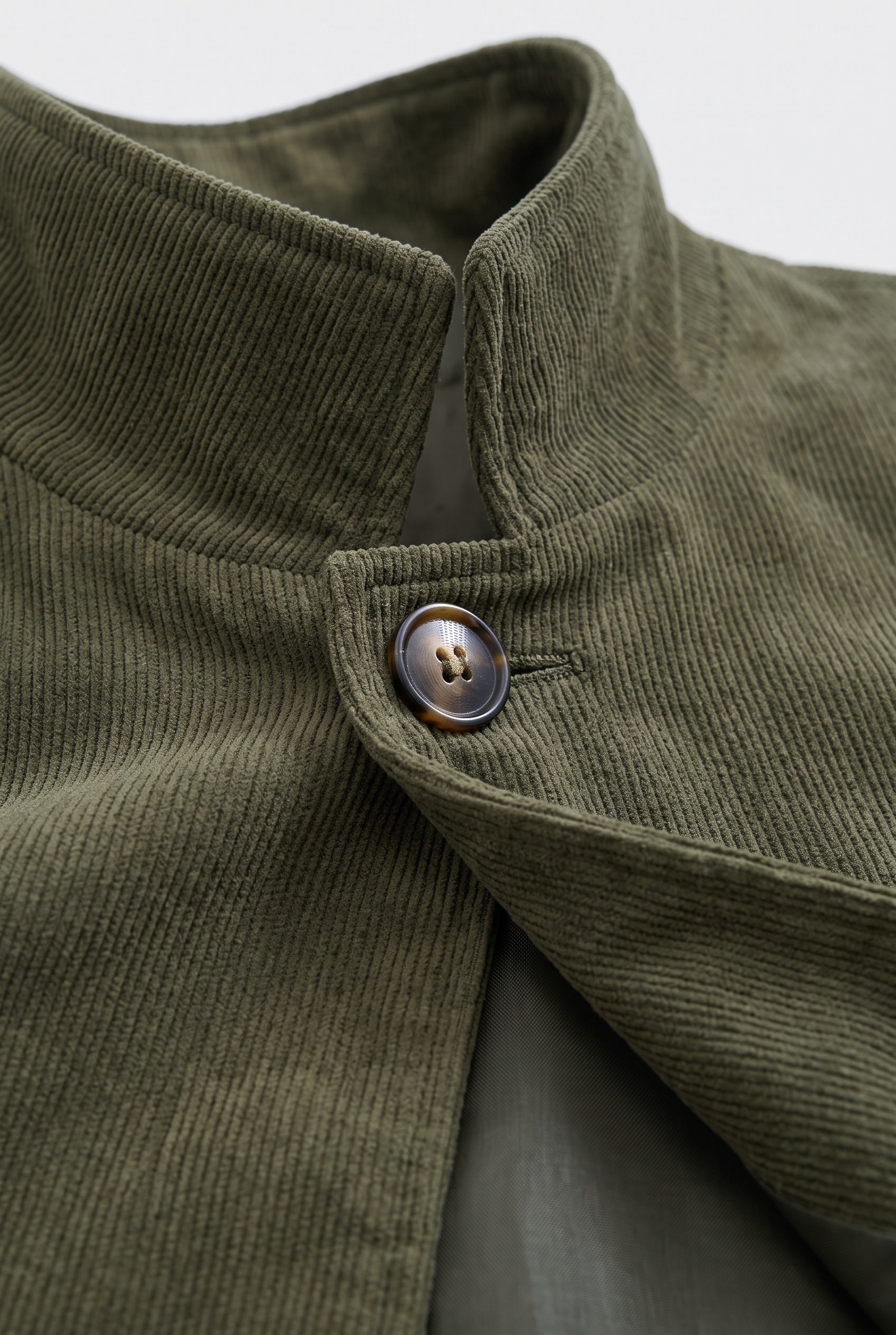 Men's Coat | Corduroy with Stand Collar - Army Green detail