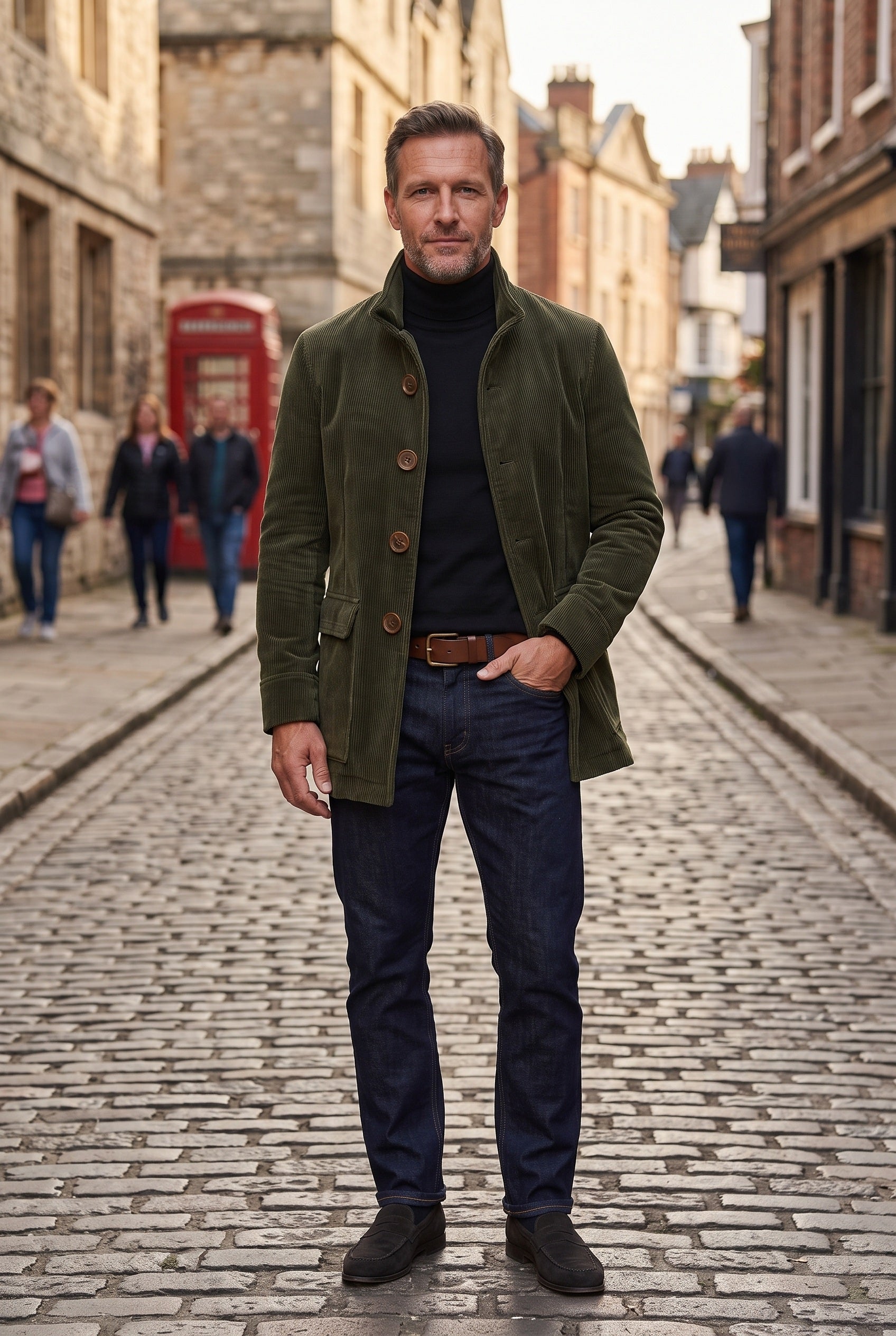 Men's Coat | Corduroy with Stand Collar - Army Green lifestyle