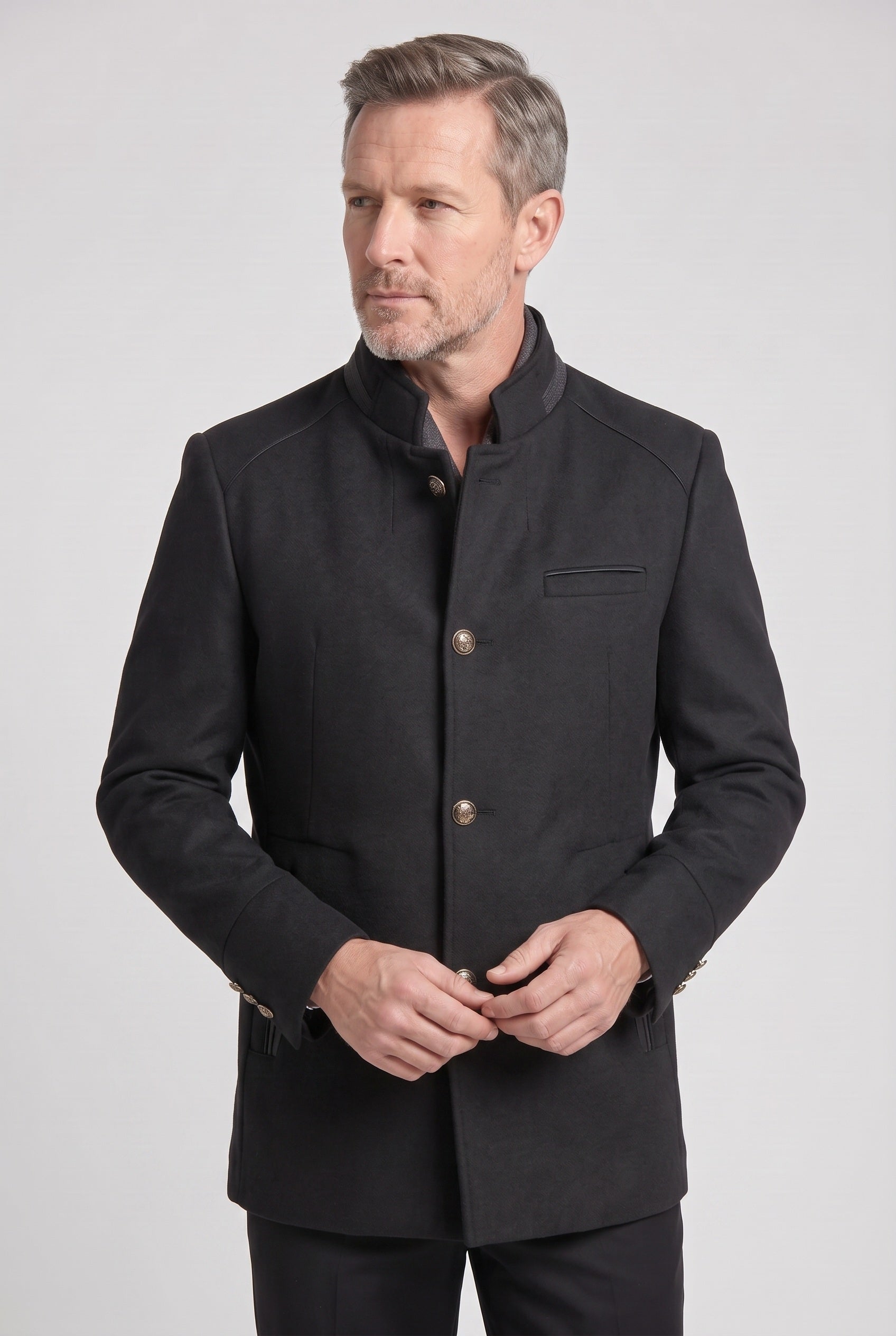 Men's Coat | Mid Length Button Front - Black