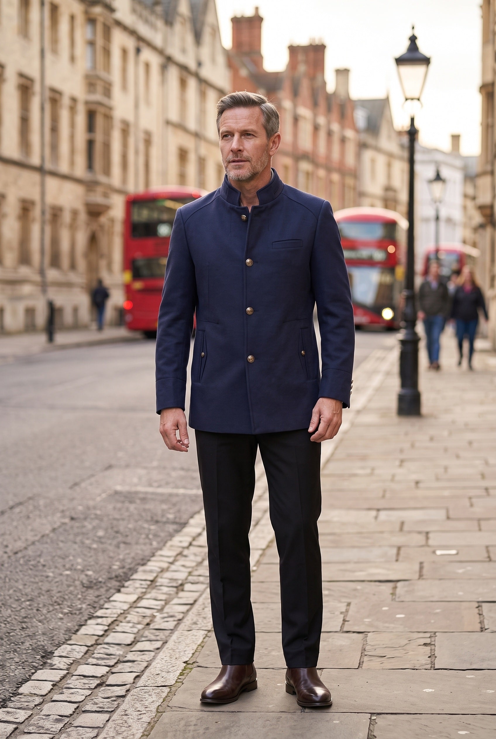 Men's Coat | Mid Length Button Front - Navy Blue lifestyle