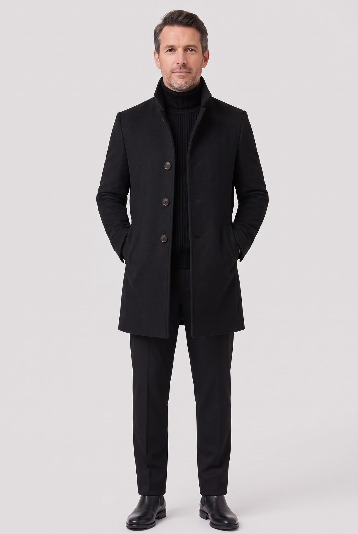 Men's Coat | Tailored Stand Collar - Black
