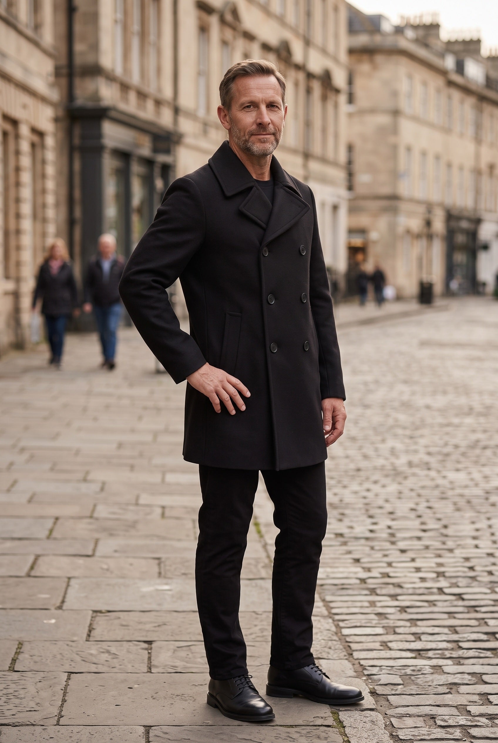 Men's Coat | Double-Breasted Peacoat - Black lifestyle