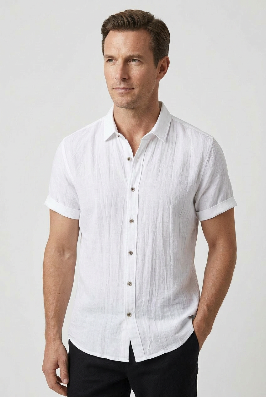 Men's Collared Short Sleeve Casual Shirt | Button Down - 7