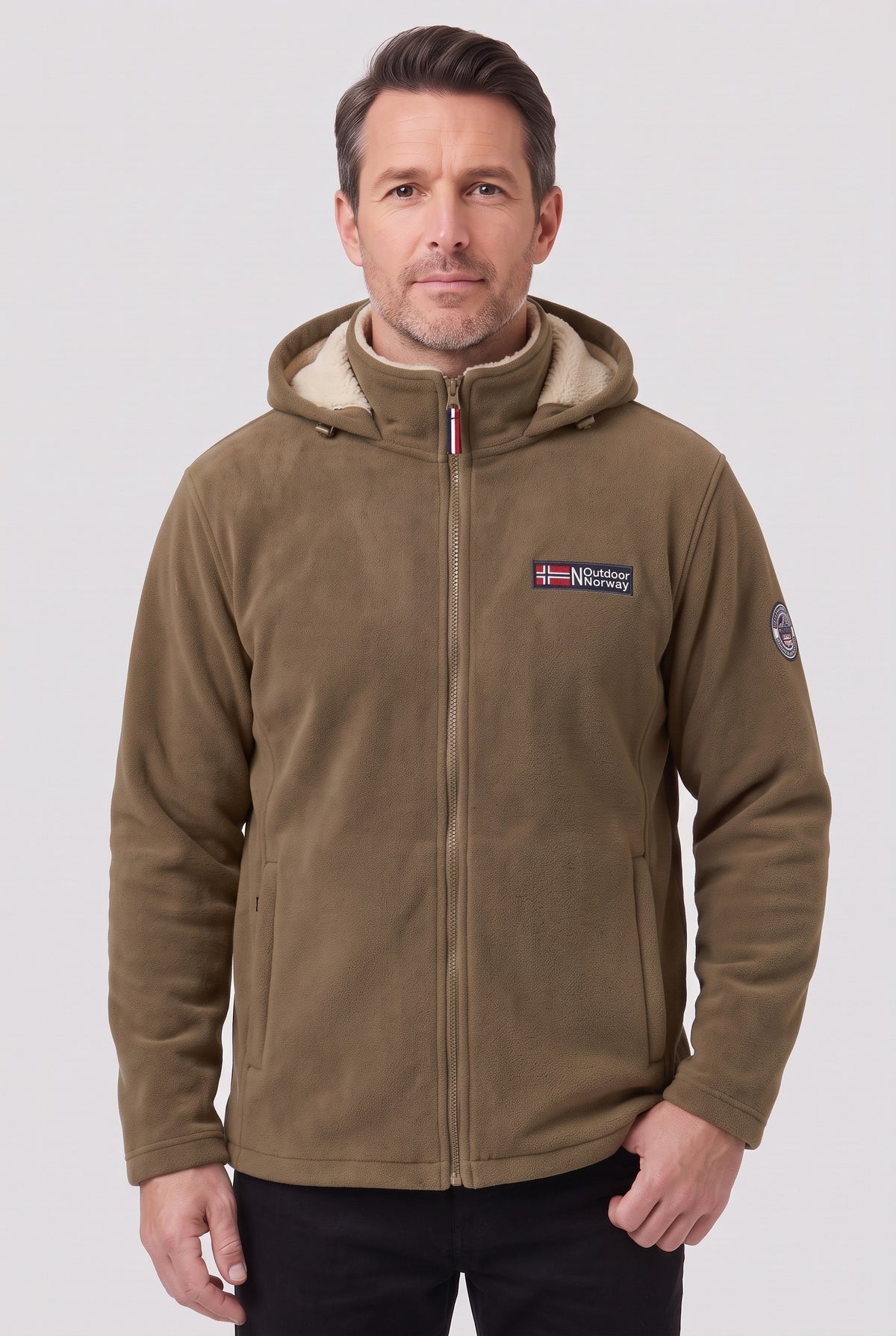 Men's Fleece Jacket | Sherpa-Lined Zip-Up - Beige