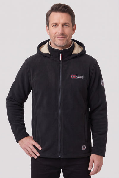 Men's Fleece Jacket | Sherpa-Lined Zip-Up - Black