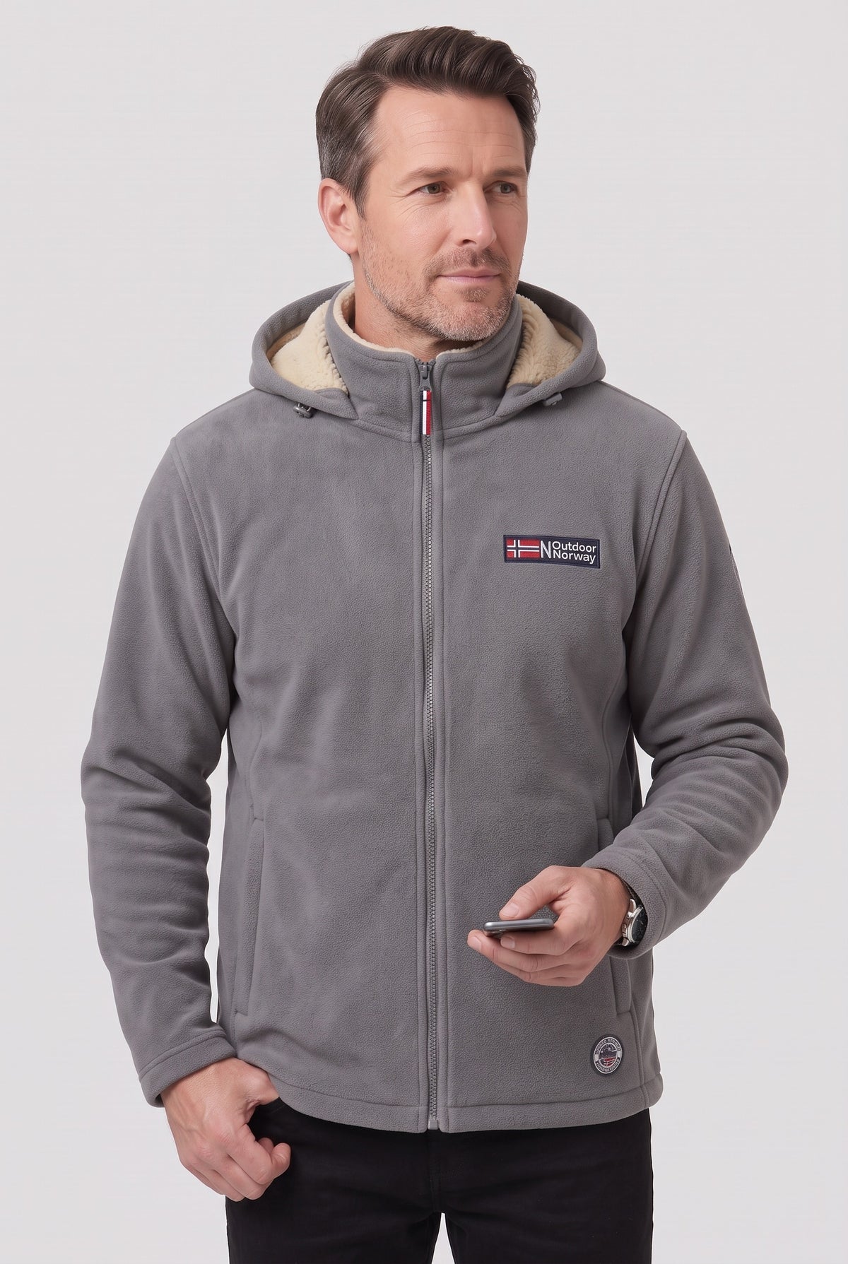 Men's Fleece Jacket | Sherpa-Lined Zip-Up - Grey