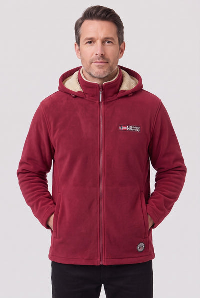 Men's Fleece Jacket | Sherpa-Lined Zip-Up - Red