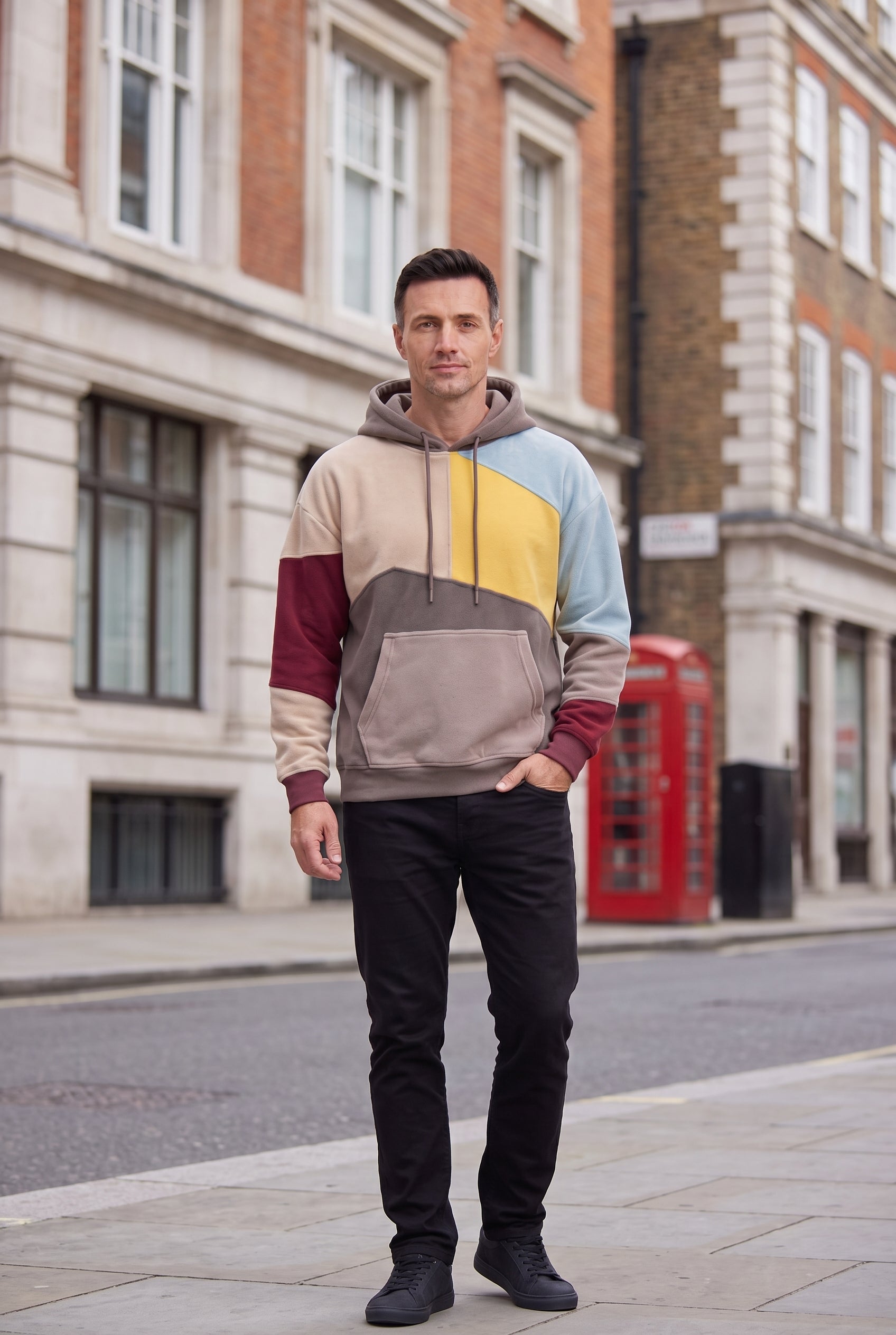 Men's Hoodie | Asymmetric Colour-Block Panels - Multicolour lifestyle