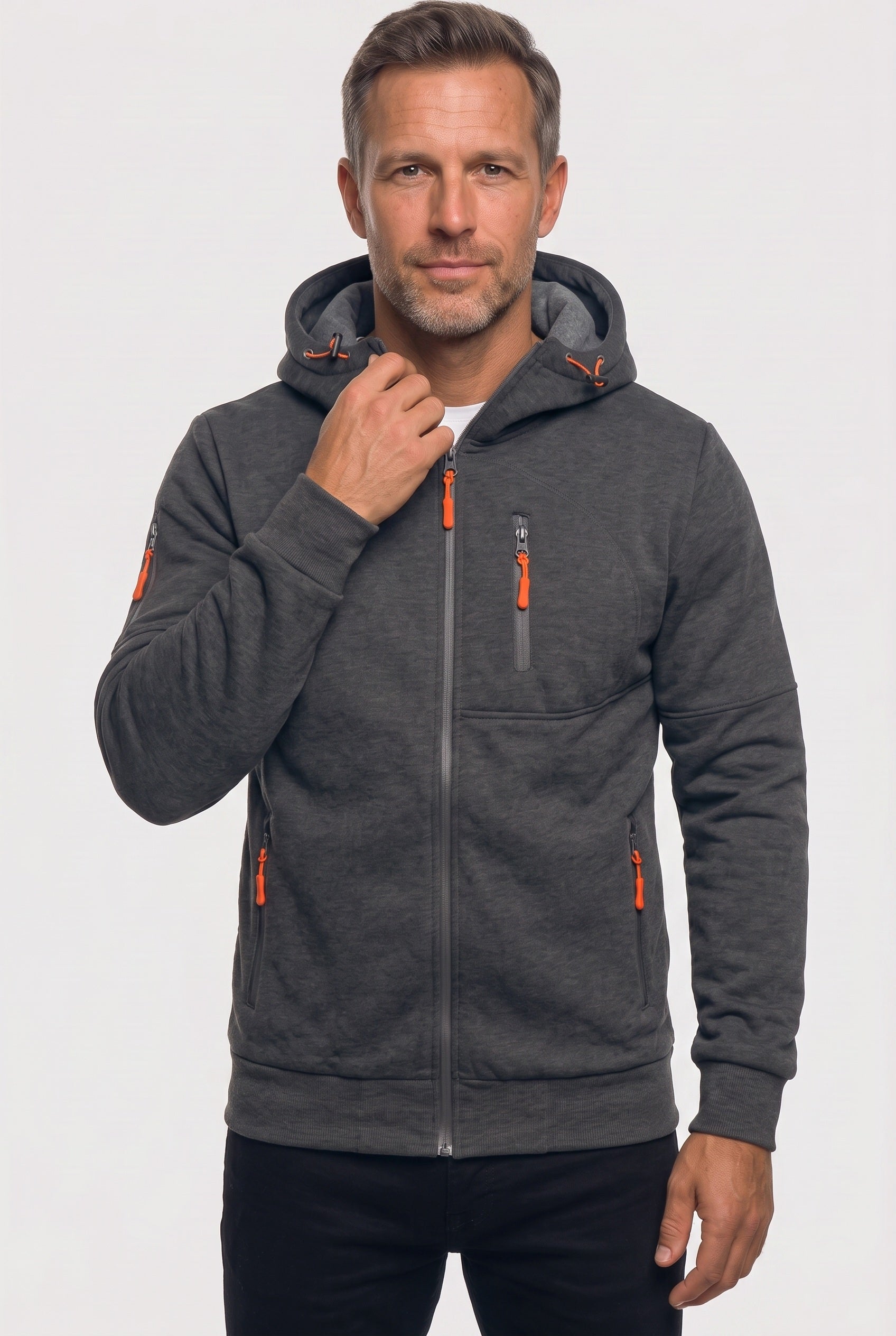 Men's Hoodie | Full Zip with Multiple Zipped Pockets - Dark Grey