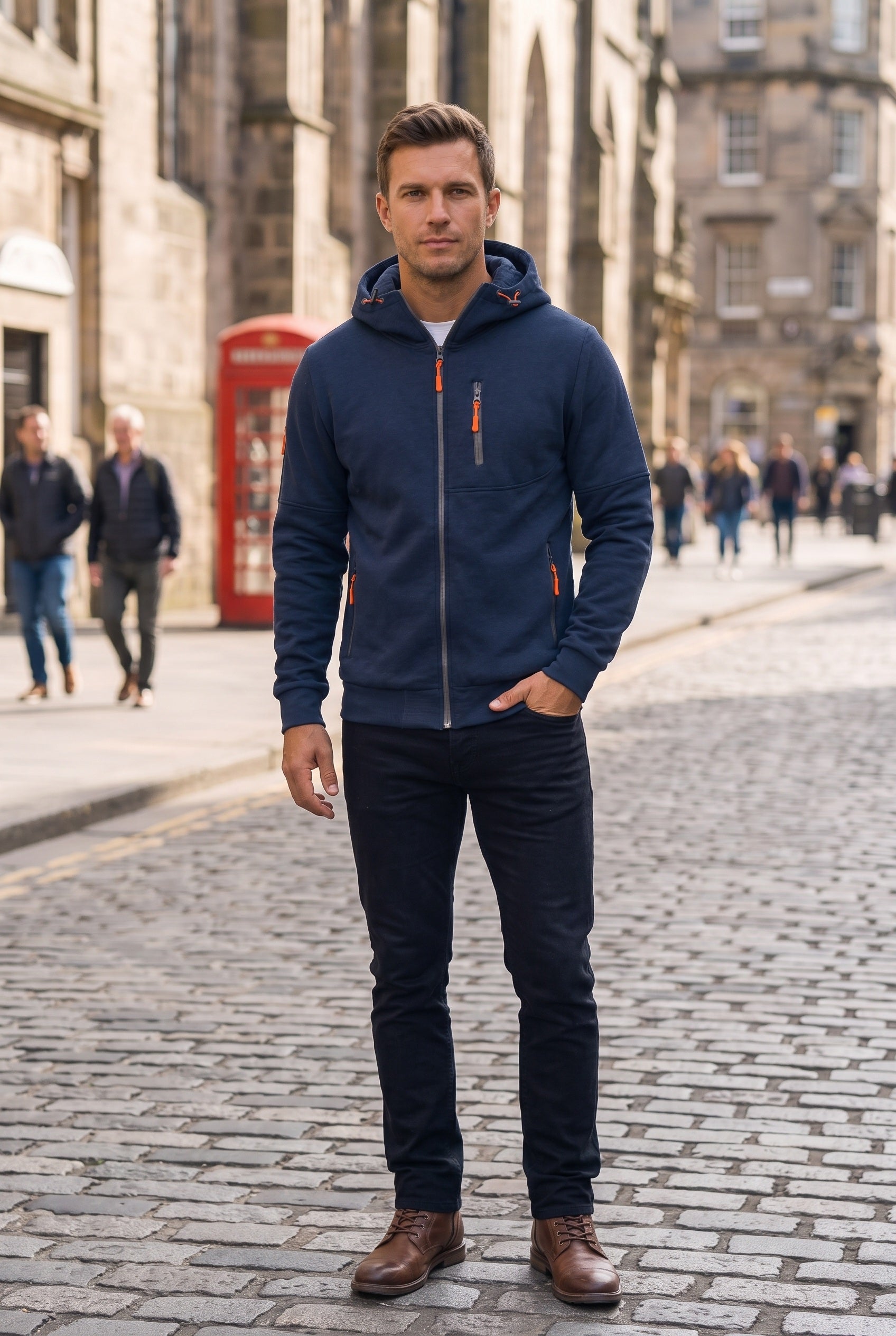 Men's Hoodie | Full Zip with Multiple Zipped Pockets - Navy Blue lifestyle