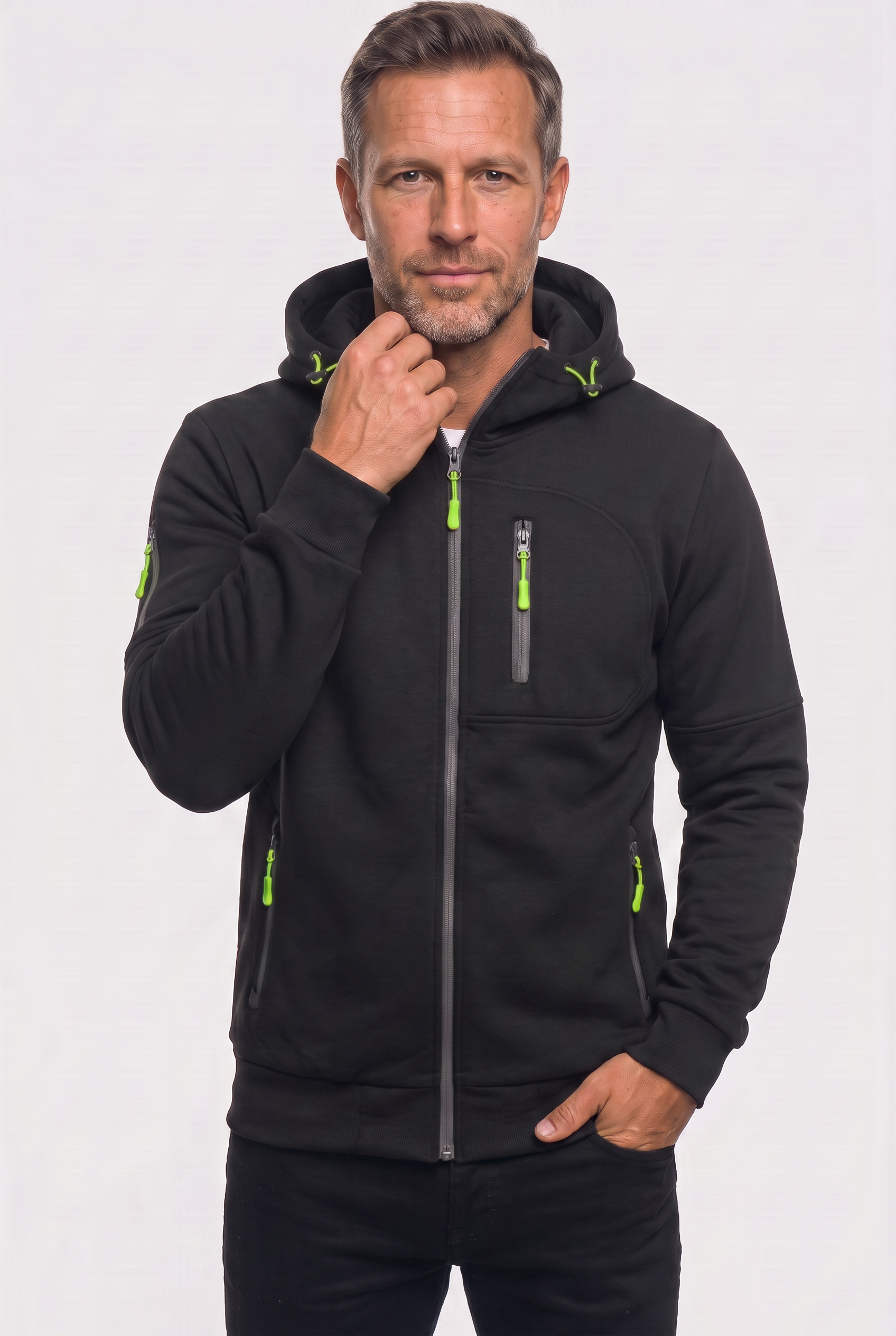 Men's Hoodie | Full Zip with Multiple Zipped Pockets - Black