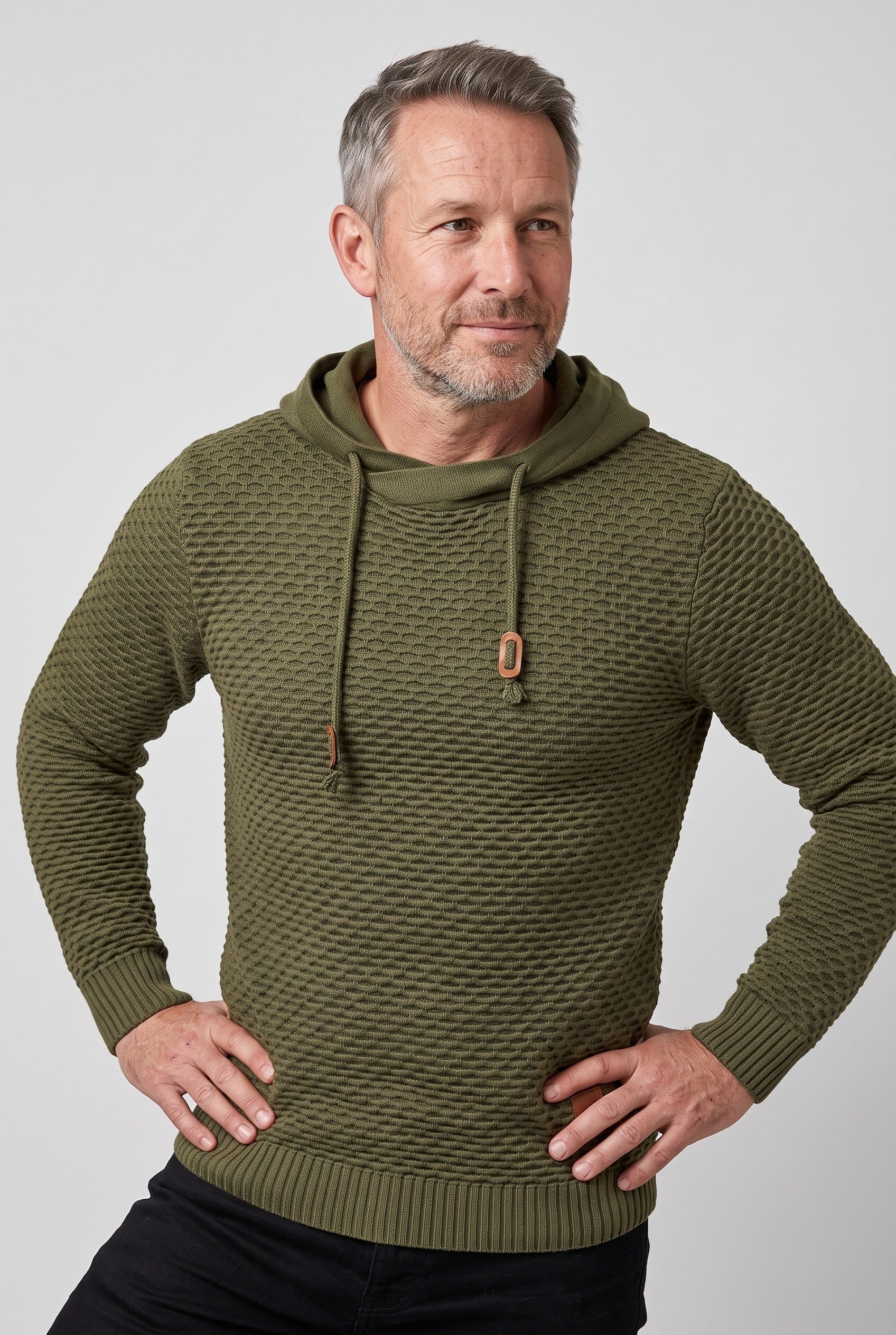 Men's Hoodie | Honeycomb Knit Drawstring - Army Green
