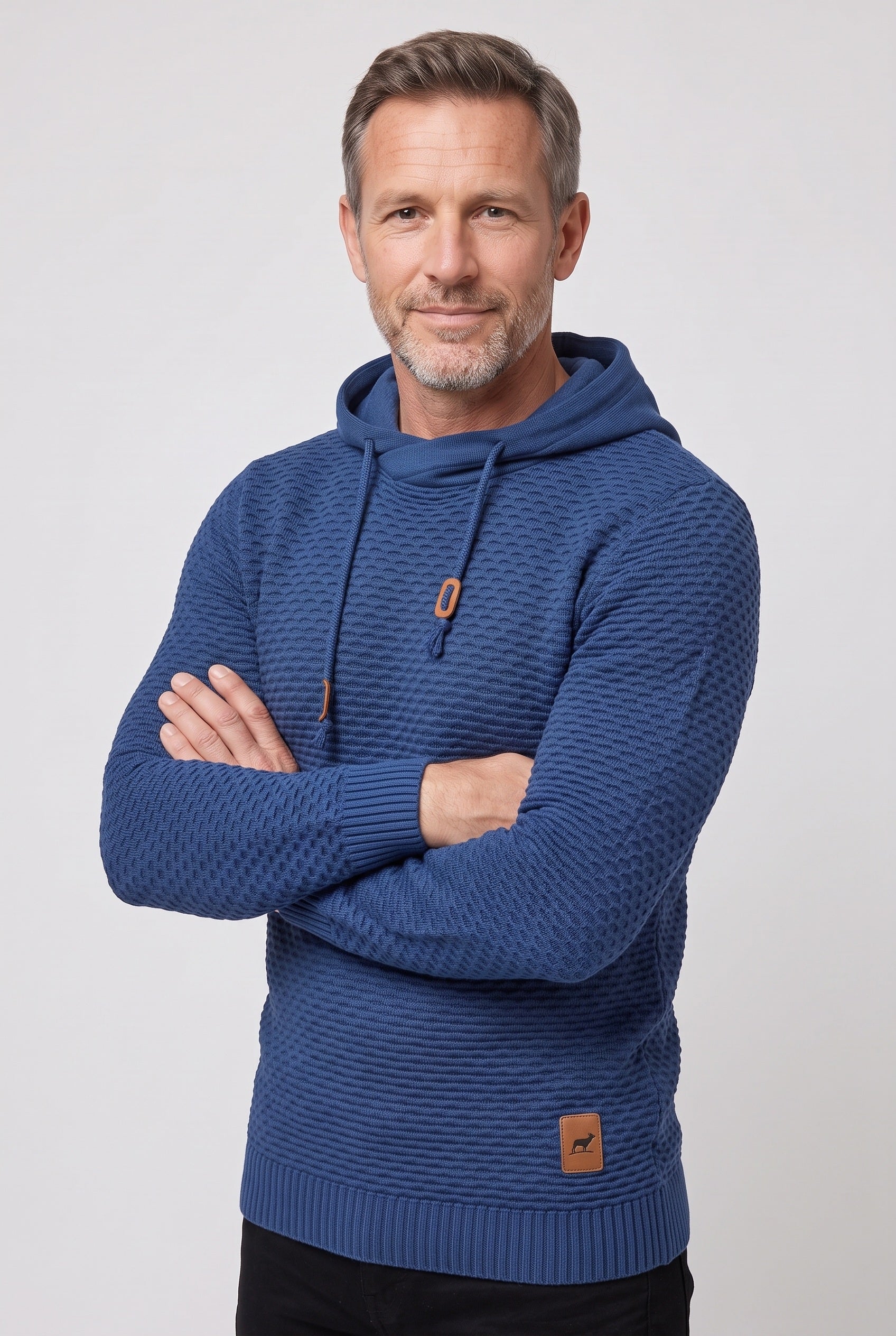 Men's Hoodie | Honeycomb Knit Drawstring - Blue