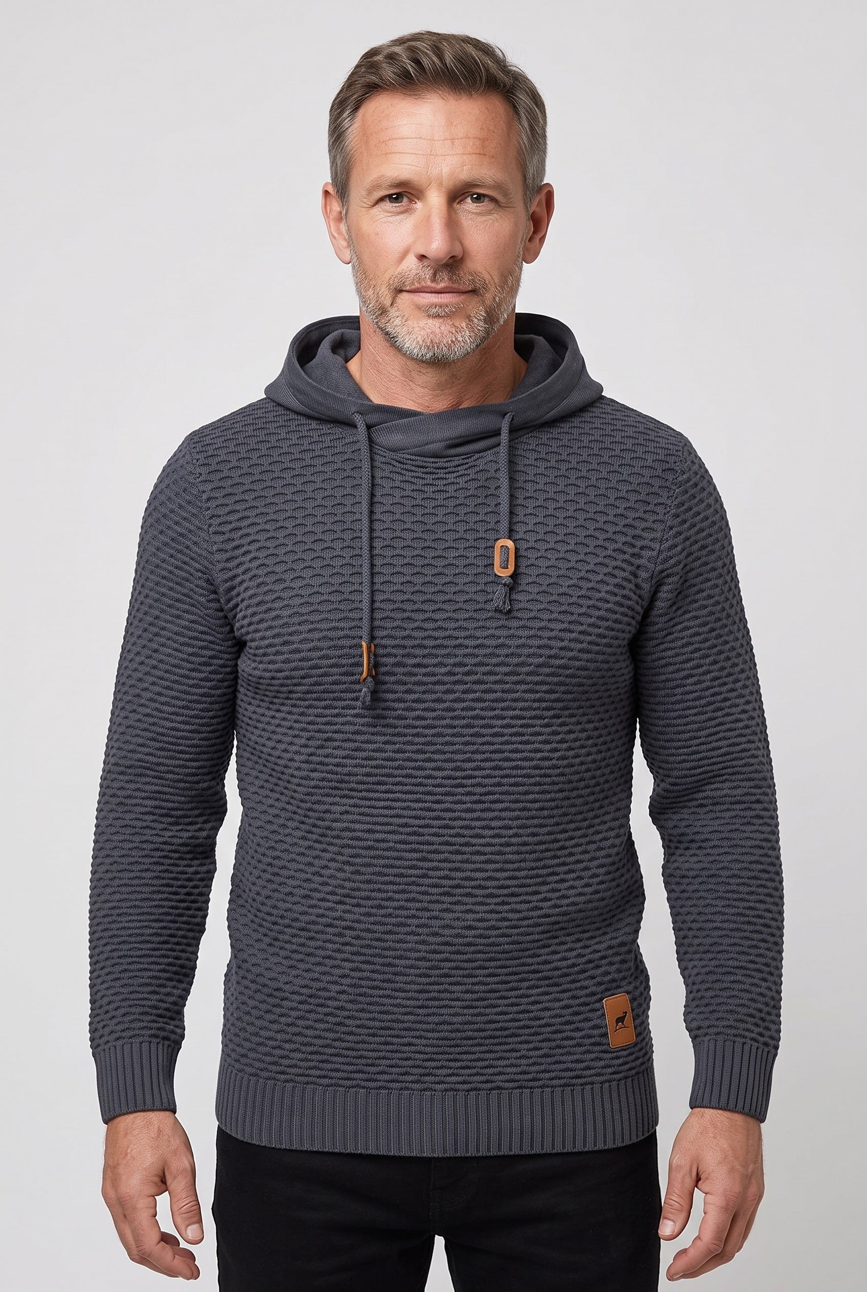 Men's Hoodie | Honeycomb Knit Drawstring - Dark Grey