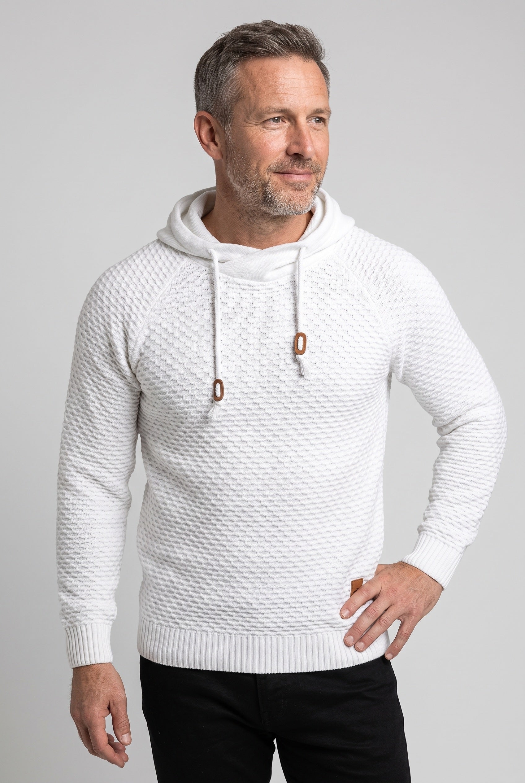 Men's Hoodie | Honeycomb Knit Drawstring - White