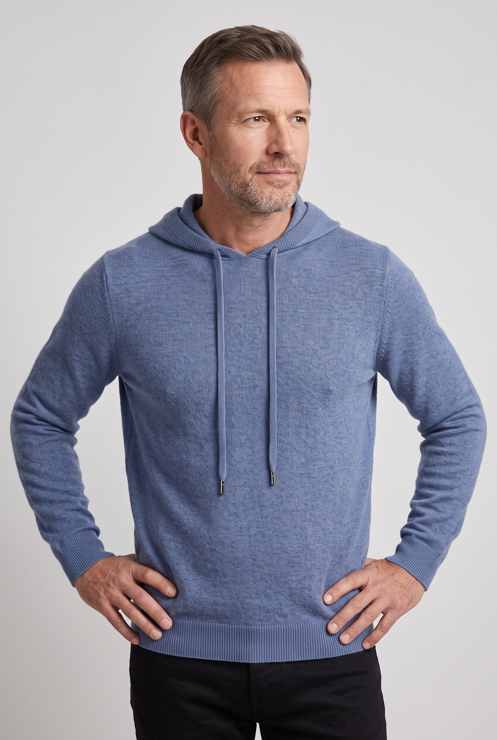Men's Hoodie | Knitted Drawstring Pullover - Blue